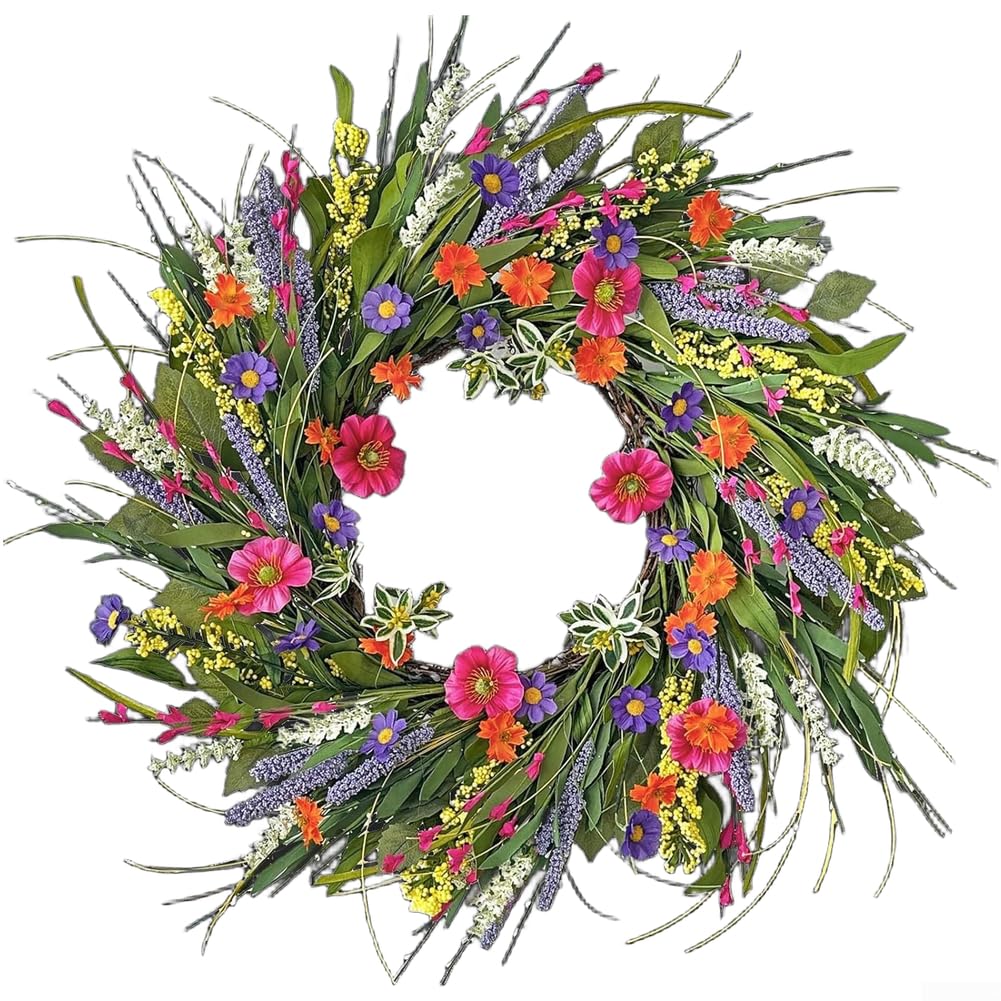 Couronne de printemps artificielle grand diametre et guirlande decoration exterieur interieur
