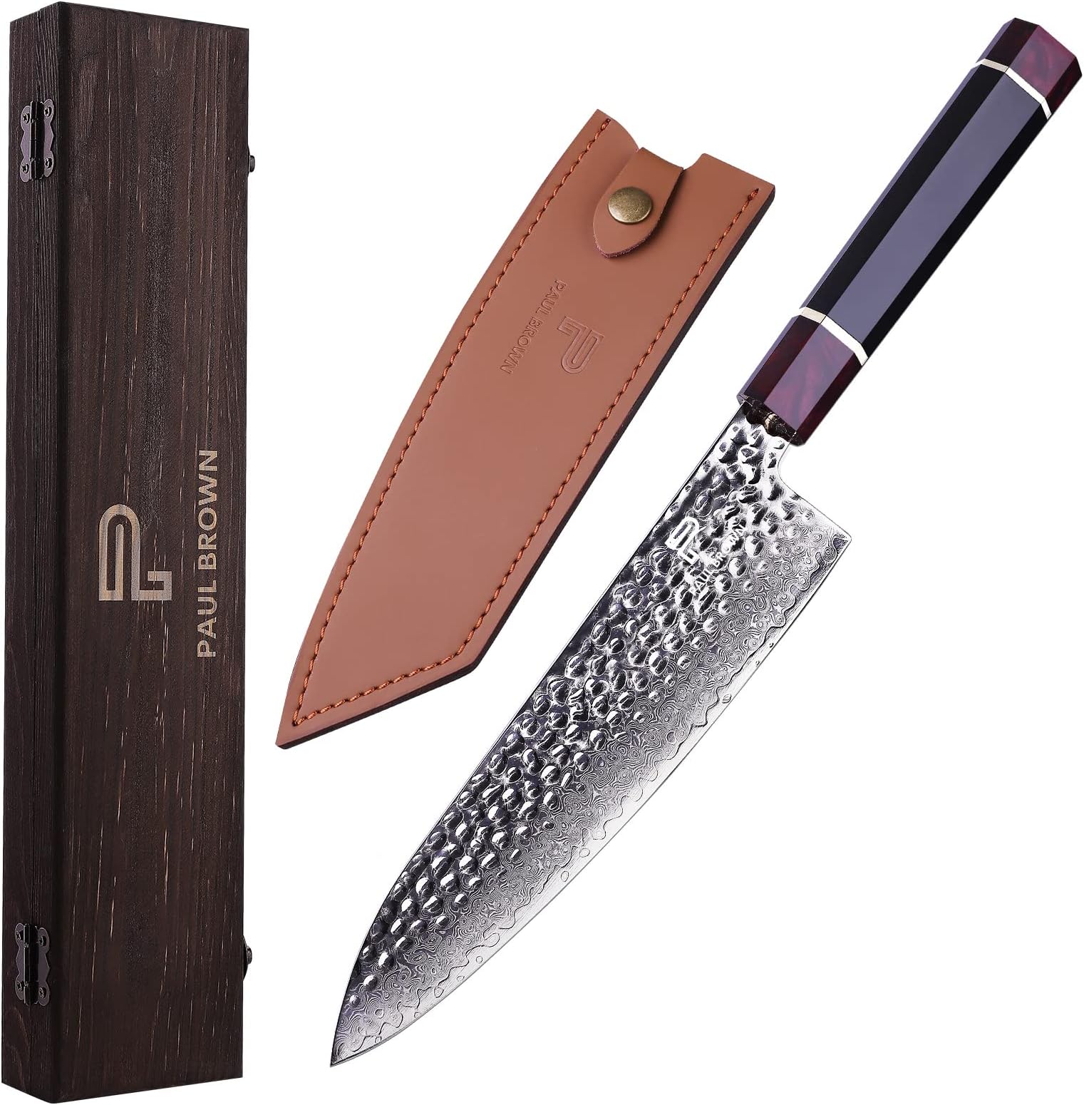 PAUL BROWN® 8 Inch Chef Knife 67 Layers Damascus super Steel Blade Resin Handle Chef Knife