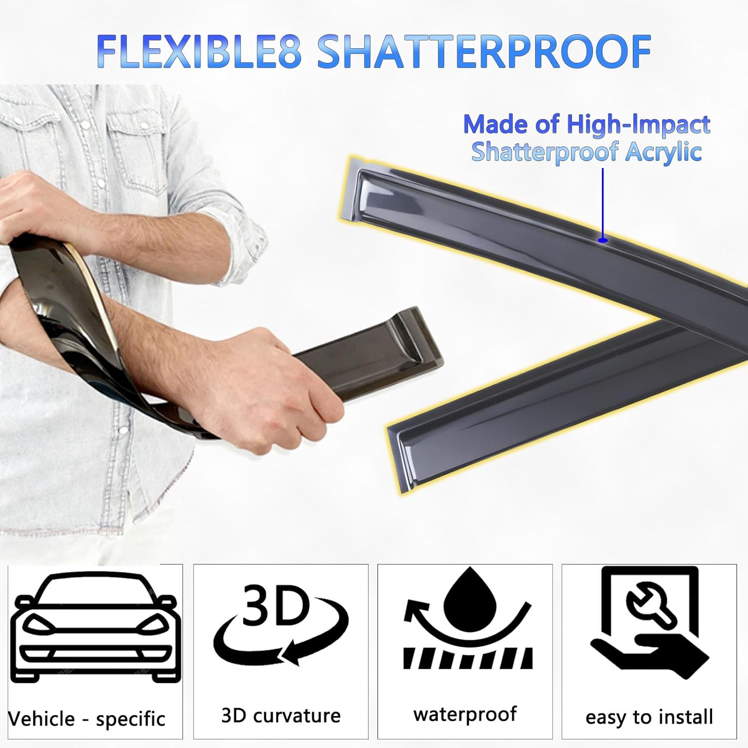 Window Visors Rain Guards Shield for 2007-2018 Jeep Wrangler, Out-Channel Window Vent Wind Deflectors Visors Shades for 07-18 Wrangler JK (Smoky Color)