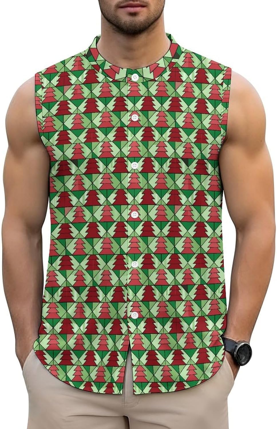 Football Summer Sleeveless Button Down Shirt for Men Floral Paisley Print Stand Collar Casual Beach Tank Top