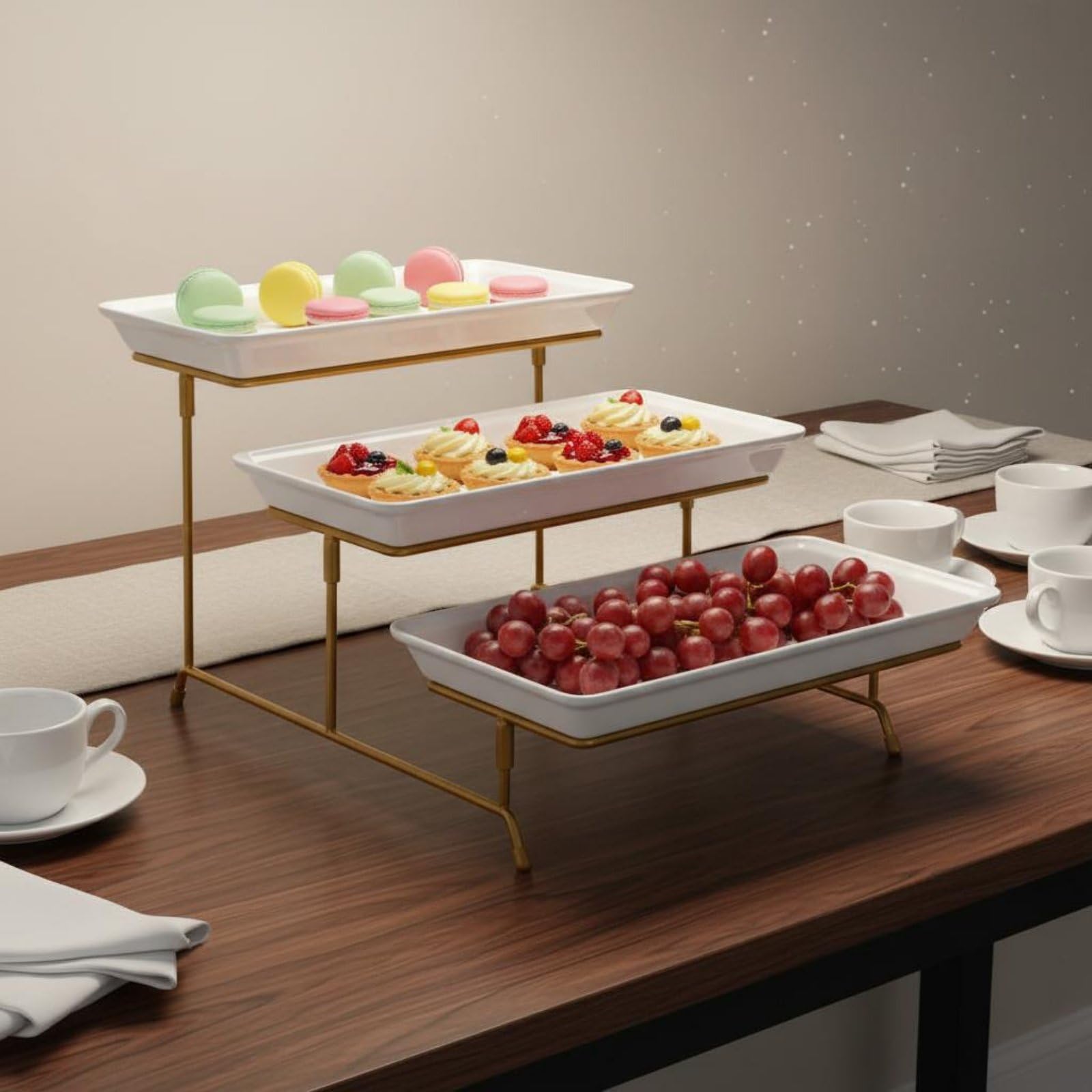 Qianly Alzata per Dolci Vassoio Espositore Supporto Buffet Porta Pasticcini in Lega di Vassoi in Melamina Facili da Pulire Adatta per Bar Pasticcerie Sale , 12 Pollici , Gambe Oblique Nere