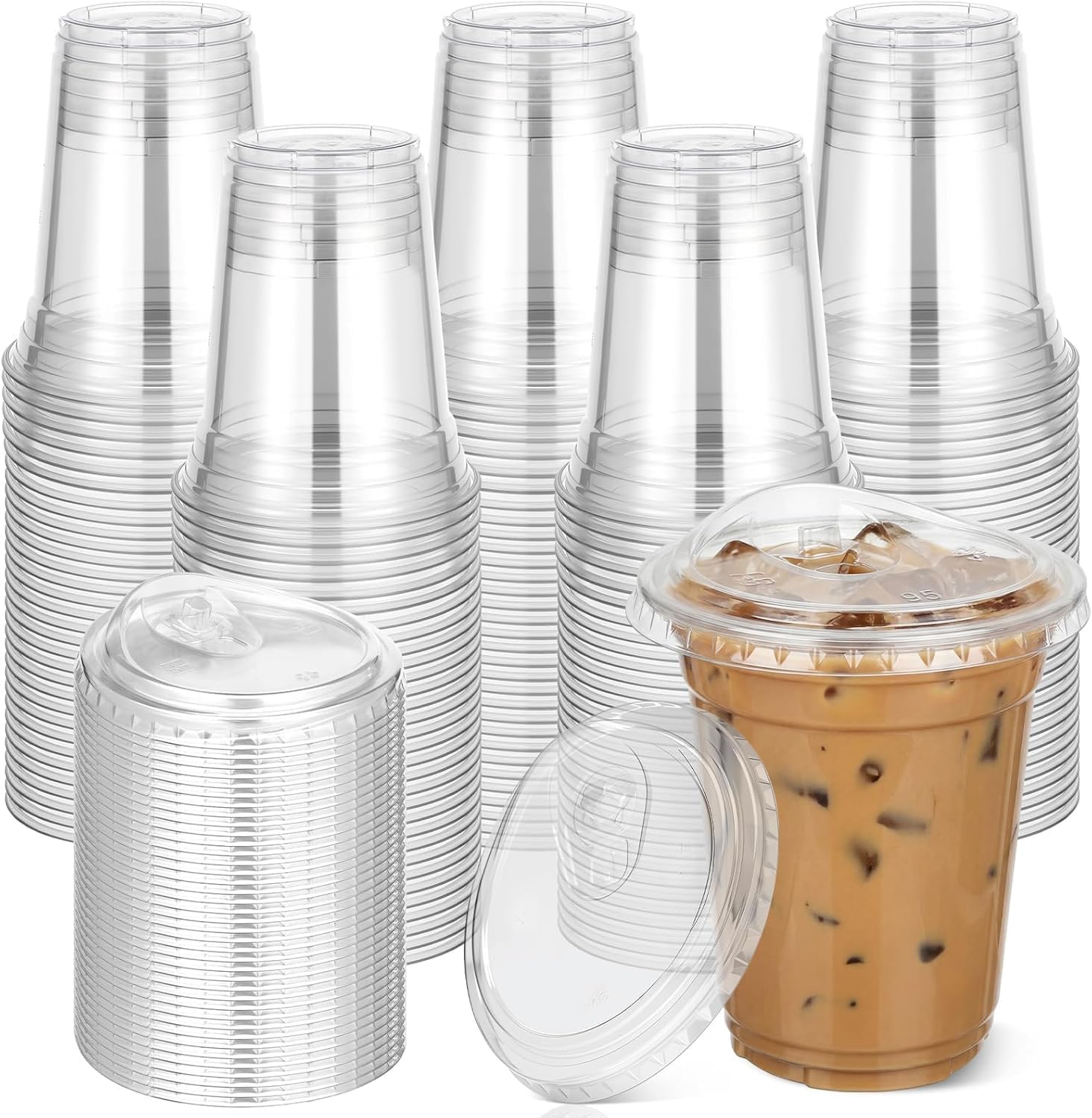 KAHEIGN 50 szt. Przezroczyste plastikowe kubki z pokrywkami do bezpośredniego picia, 360 ml, plastikowy tumbler do kawy wielokrotnego użytku, eleganckie szklanki na napoje na imprezę do mrożonej kawy