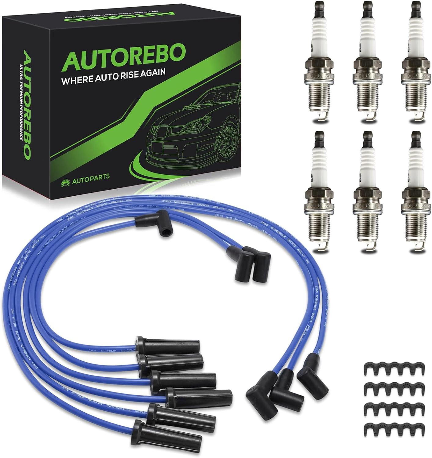 Set of 6 PCS Ignition Spark Plug Wires 671-6064 51032 RC-GMX086 & 6 Iridium Spark Plugs Set Compatible with Pontiac Bonneville Buick LeSabre Lucerne Park Avenue Oldsmobile 88 LSS 3.8L V6 1999-2005