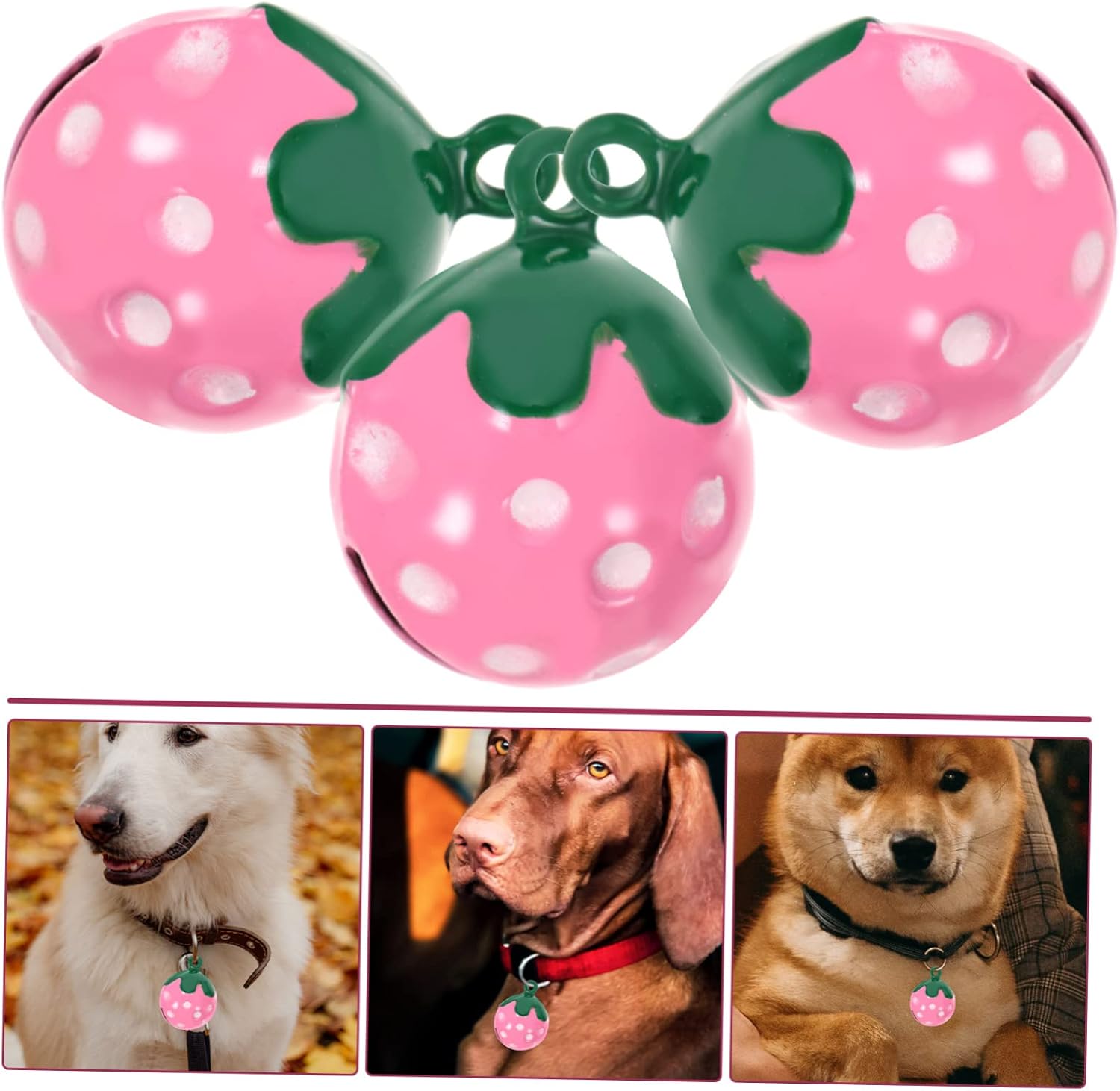 COLLBATH 10pcs Strawberry Shaped Pet Bells Cartoon Pendants for Dog Collars Keychains and Diy Crafts Unique Accessories for Pets