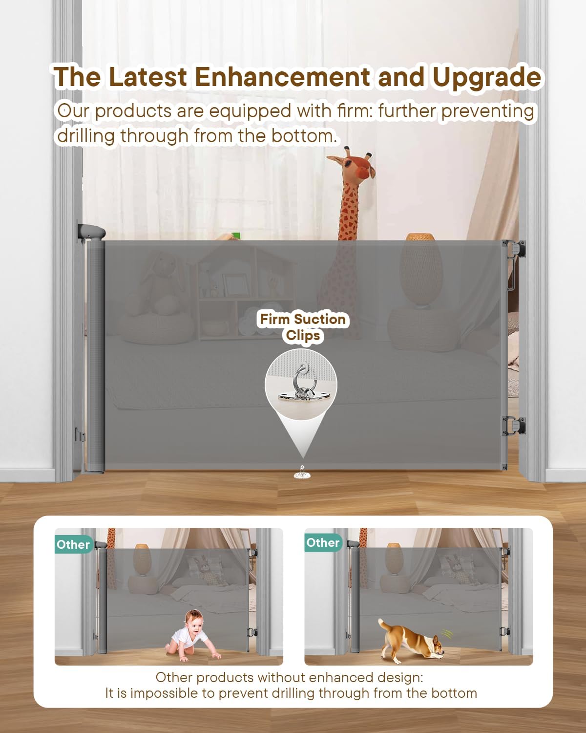 Retractable Baby Gates, 34" Tall Fits Up to 55" Wide, Gray image 3