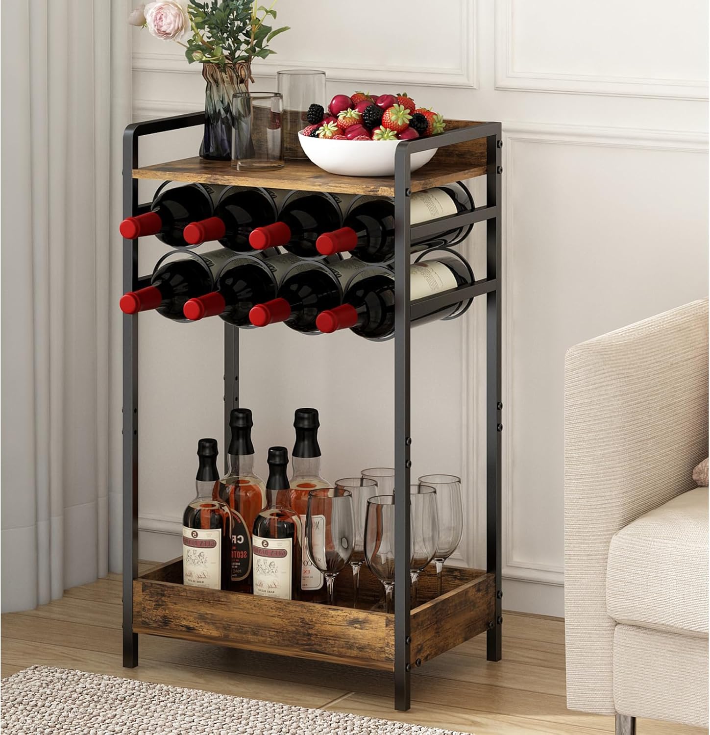 Amazon.com: GILLAS 3-Tier Wine Mini Bar Rack with 8-Bottle Wine Rack ...