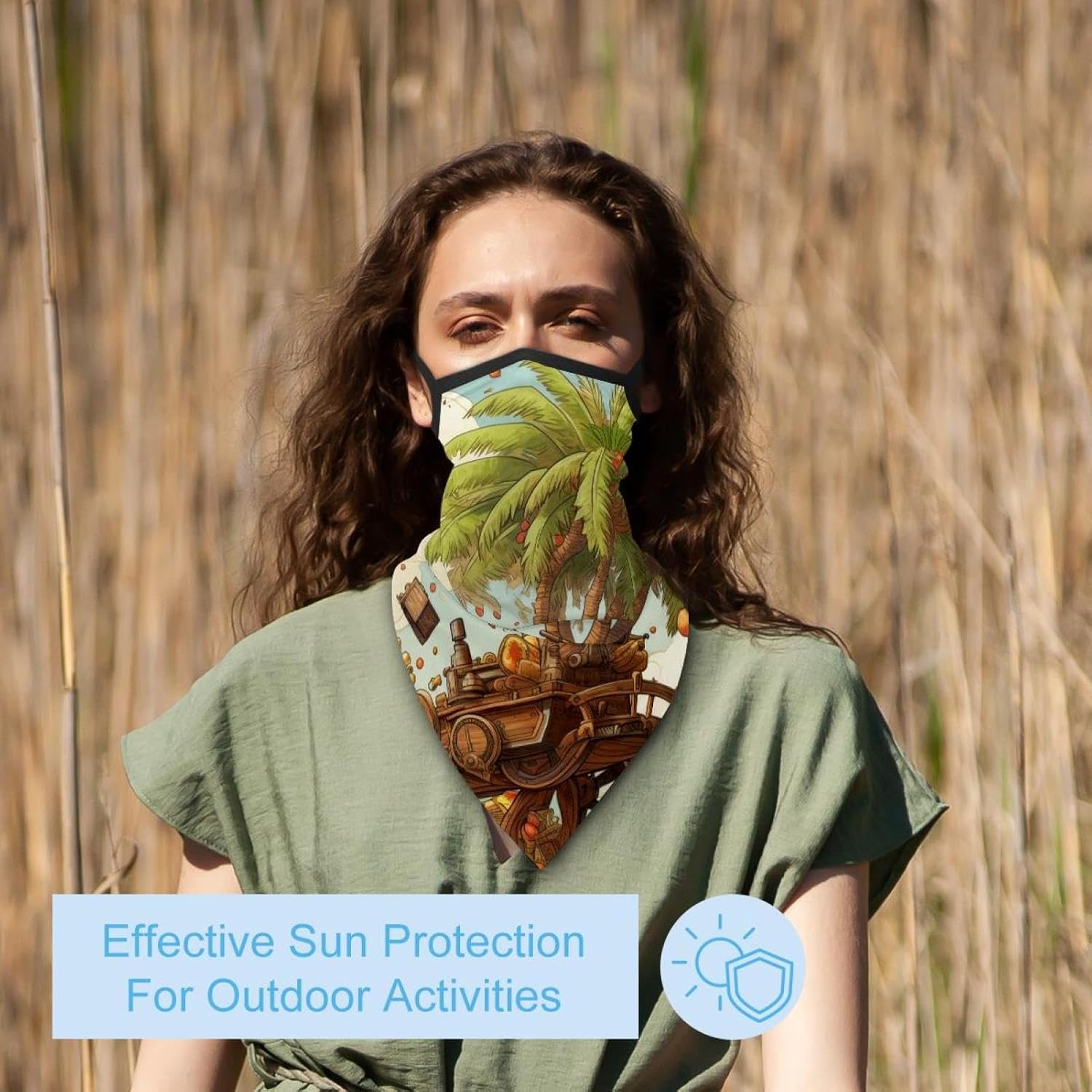 4 Pack Date Palms & Iftar Cannons Neck Gaiter Face Scarf Cover Sun Protection Balaclava Cloth Bandanas with Ear Loops