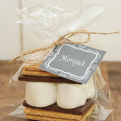 Miniatura 3 de Bolsas de celofán de fondo plano reforzado con inserto de papel 50 piezas 4x2x8 pulgadas Smore bolsas