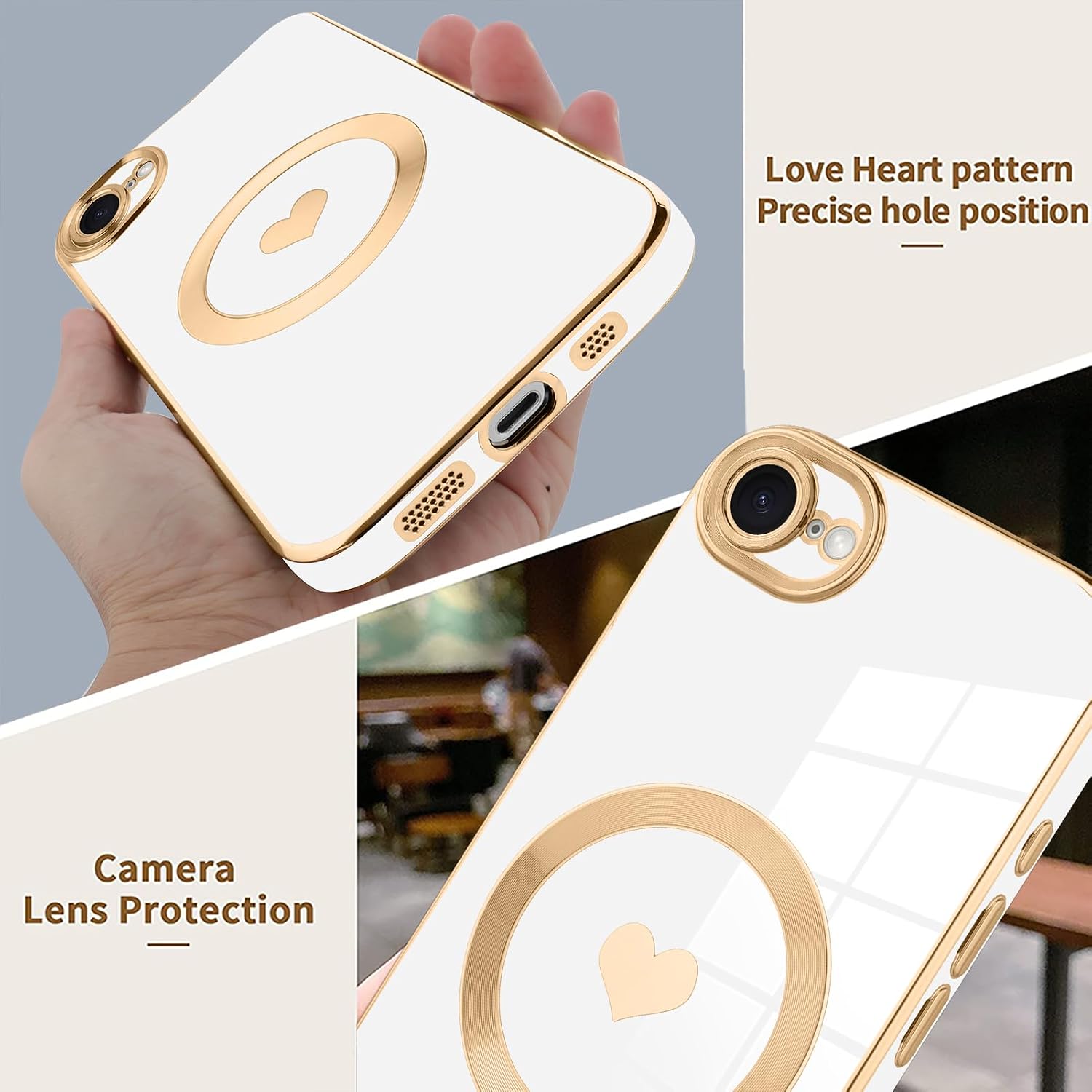 tharlet Magnetic for iPhone 17e/16e Case Cute Love Heart Luxury Plating image 5