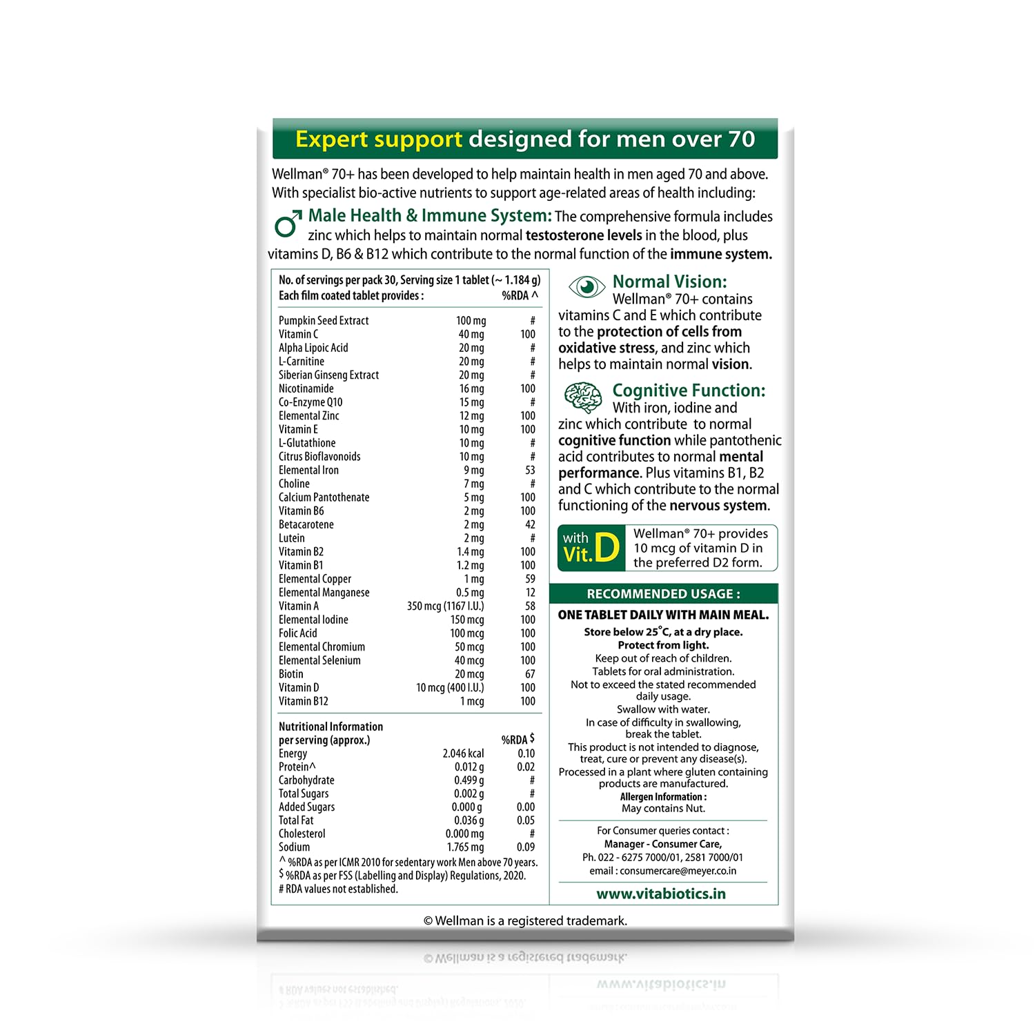 Wellman 70+ Multivitamin Tablets|Ginseng,Pumpkin Extract & Citrus Bioflavonoids|Supports Health & Vitality|Boosts Vision,Immune System & Cognitive Function|30 Veg Tablets, 60 grams Wellman 70+ Multivitamin Tablets|Ginseng,Pumpkin Extract & Citrus Bioflavonoids|Supports Health & Vitality|Boosts Vision,Immune System & Cognitive Function|30 Veg Tablets, 60 grams