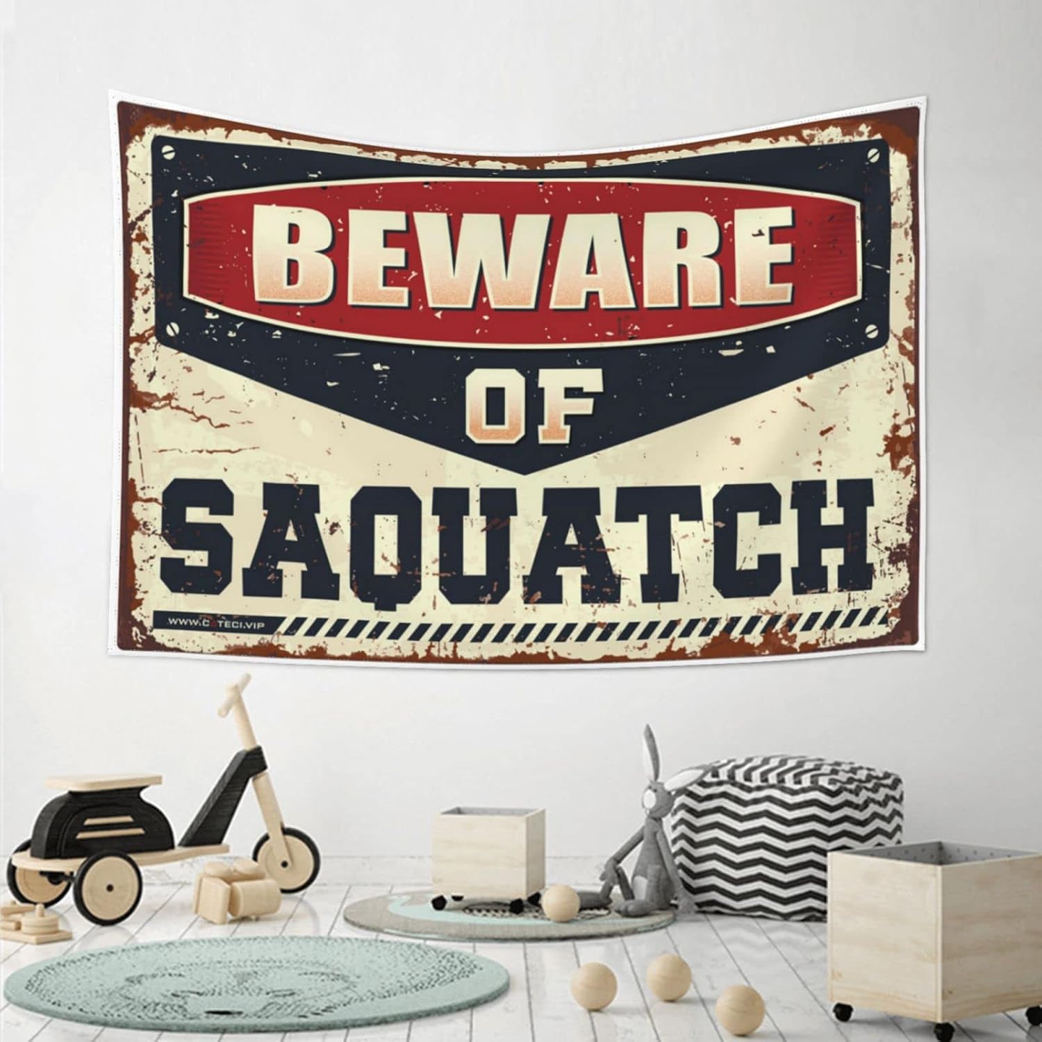 Bedroom Door Decorations Beware of Saquatch Tapestry Tapestry Aesthetic Funny Sogns(75X100CM) image 4
