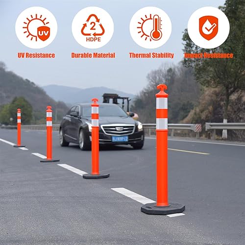 Miniatura 8 de Paquete de 6 conos de delineador de tráfico de 42 pulgadas con base de goma octogonal de alta resistencia, kit de postes canalizadores para trabajos