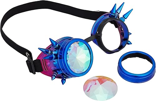Miniatura 74 de Gafas caleidoscopio para raves trippy psicodélico steampunk con lentes de cristal de difracción de prisma arcoíris Negro