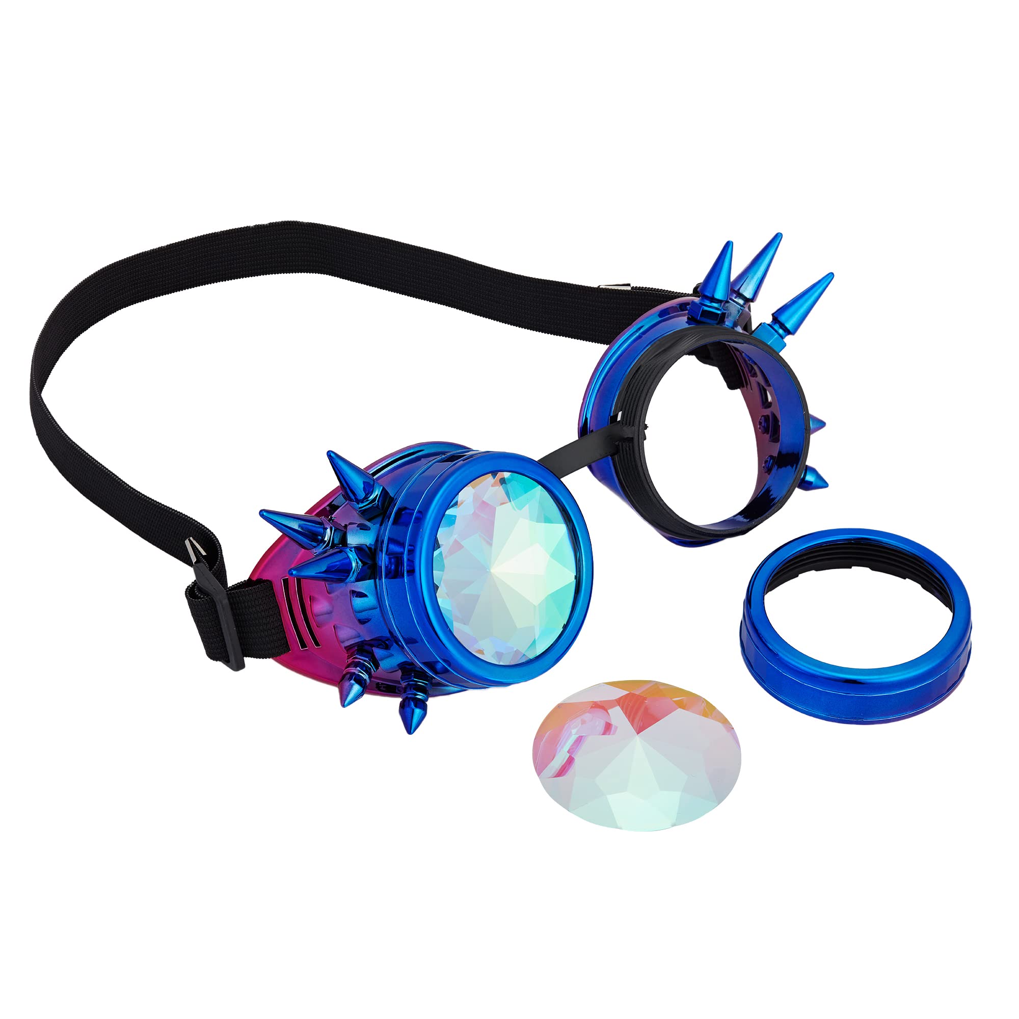 OMGREAT Kaleidoscope Glasses for Raves Steampunk Goggles with Rainbow Prism Diffraction Crystal Lenses, Blue Purple (Spiked) - Image 4