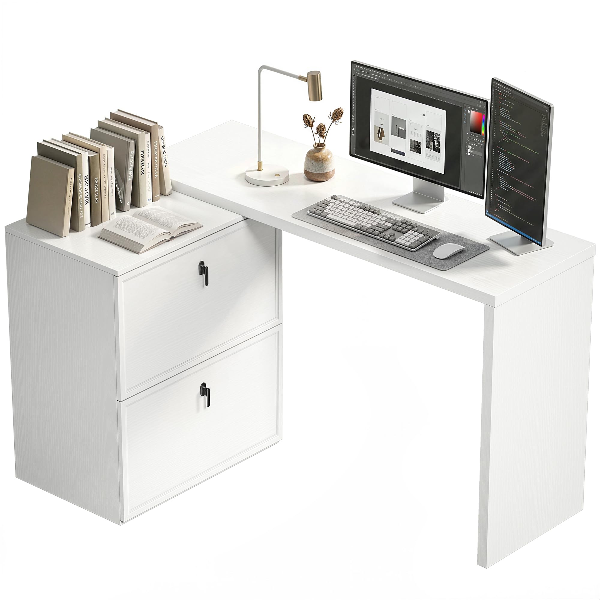 HOMCOM Escritorio Reversible en Forma de L con 2 Cajones Blanco