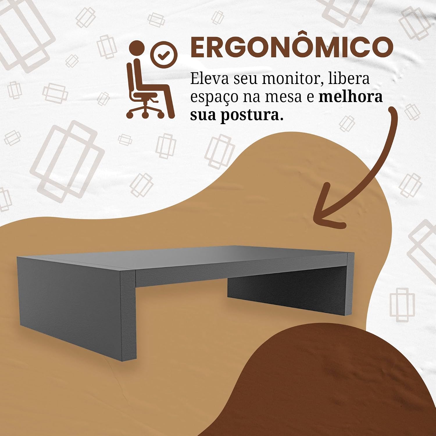 Suporte Monitor Tela Mesa 33cm Em Mdf Resistente 15mm Preto