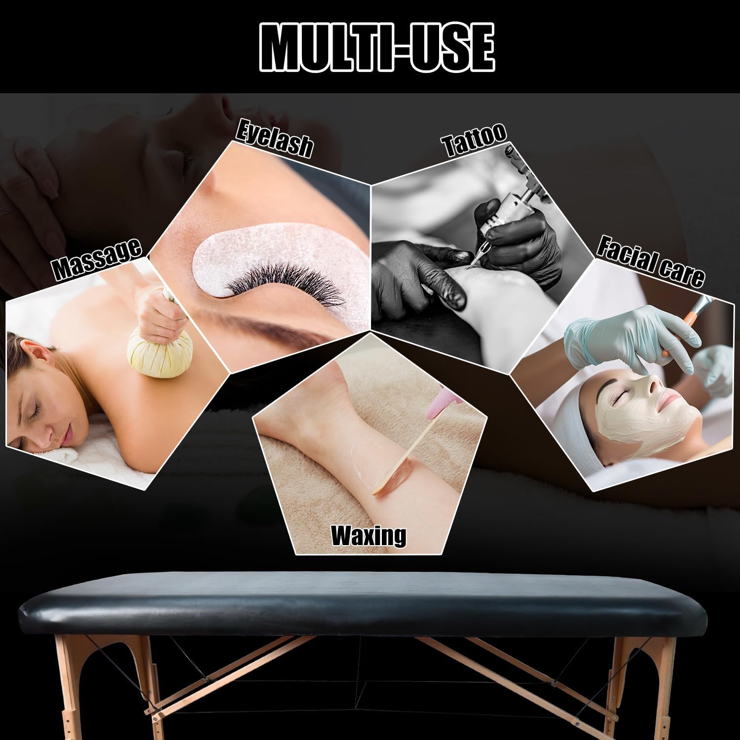 Professional Waterproof Massage Table Cover - 32Inch Square 100% PU Leather, Wipeable Reusable Protector for Spa & Clinic (Black, 1-Pack)​