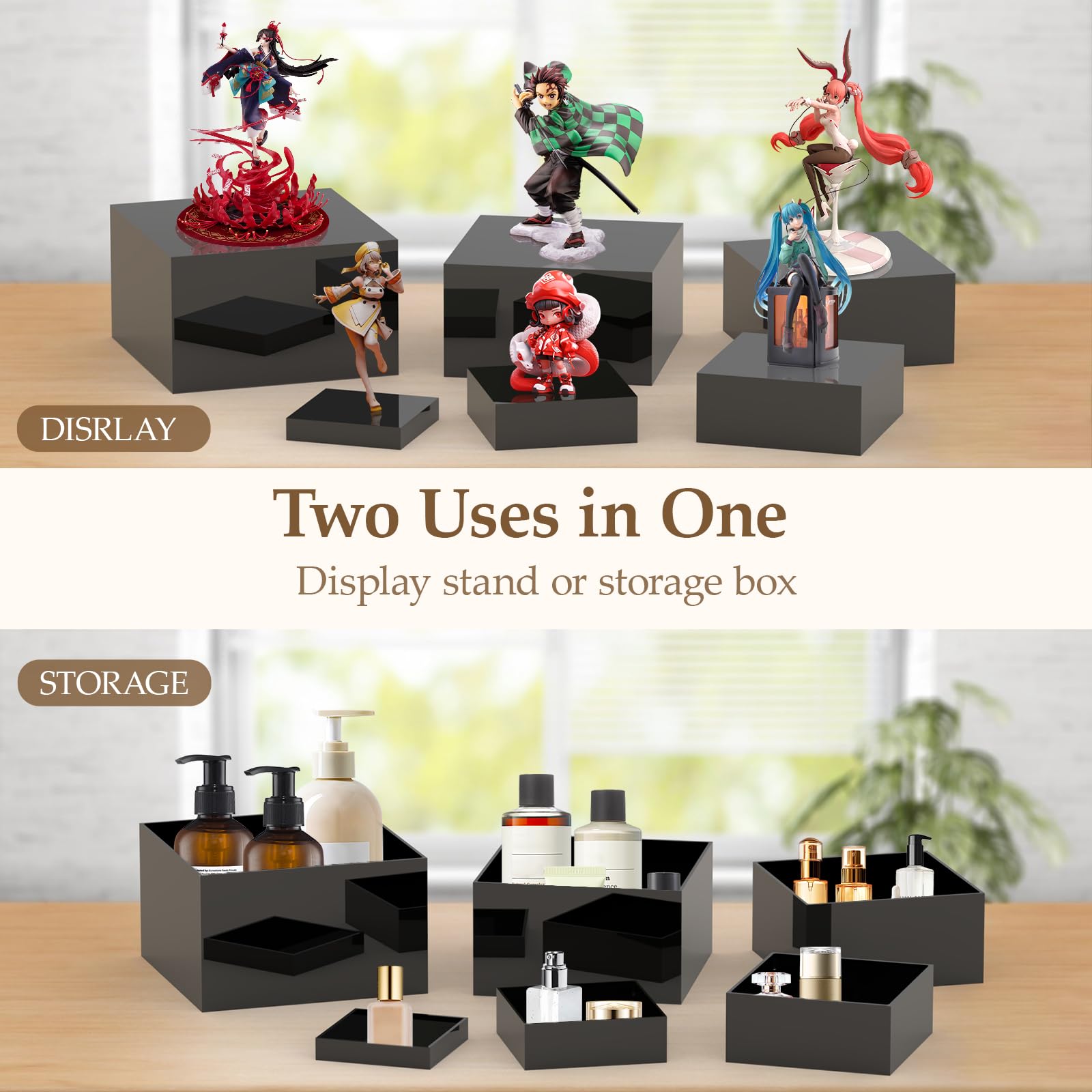 CHONOVO Buffet-Risers Set mit 6 Lebensmittel-Display-Erhöhungen für Party, schwarze Dessertständer, Acryl-Würfelboxen, Display für Buffet-Tisch, Catering, Dessert, 12,7 cm, 15,2 cm, 17,8 cm, 20,3 cm