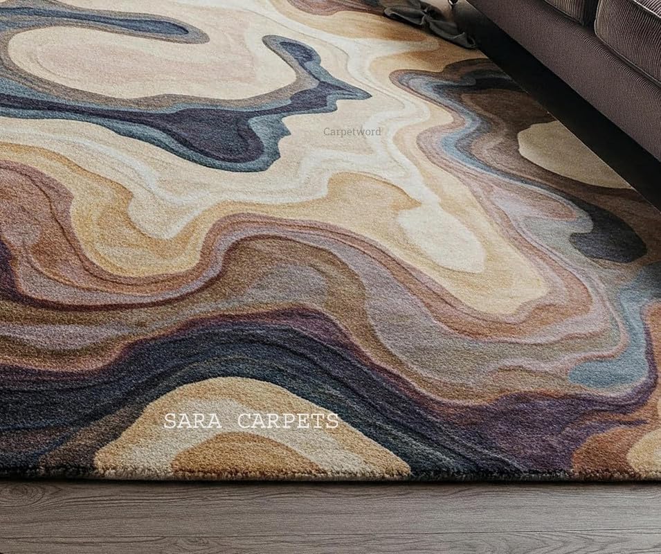 Image of Handmade Pure Wool Collection Home and Decor Carpet for Living Room. Bedroom. Hall Size 5 x 7 feet (150X210 Cm) Multi F117