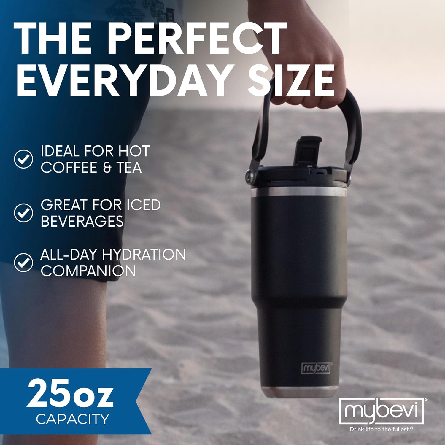 MyBevi Duo Way Tumbler Premium Stainless Steel Travel and Sport Mug - Hot and Cold, 3-Layer Insulation, Sturdy Durable & Stylish On-the-Go Companion (Black)