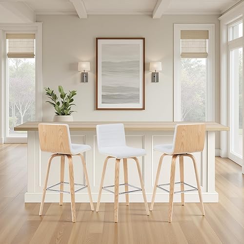 Miniatura 16 de Armen Living Vienna - Taburete de altura de barra de 30 pulgadas de estilo Mid-Century Modern en piel sintética y acabado en madera, gris/nogal Piel