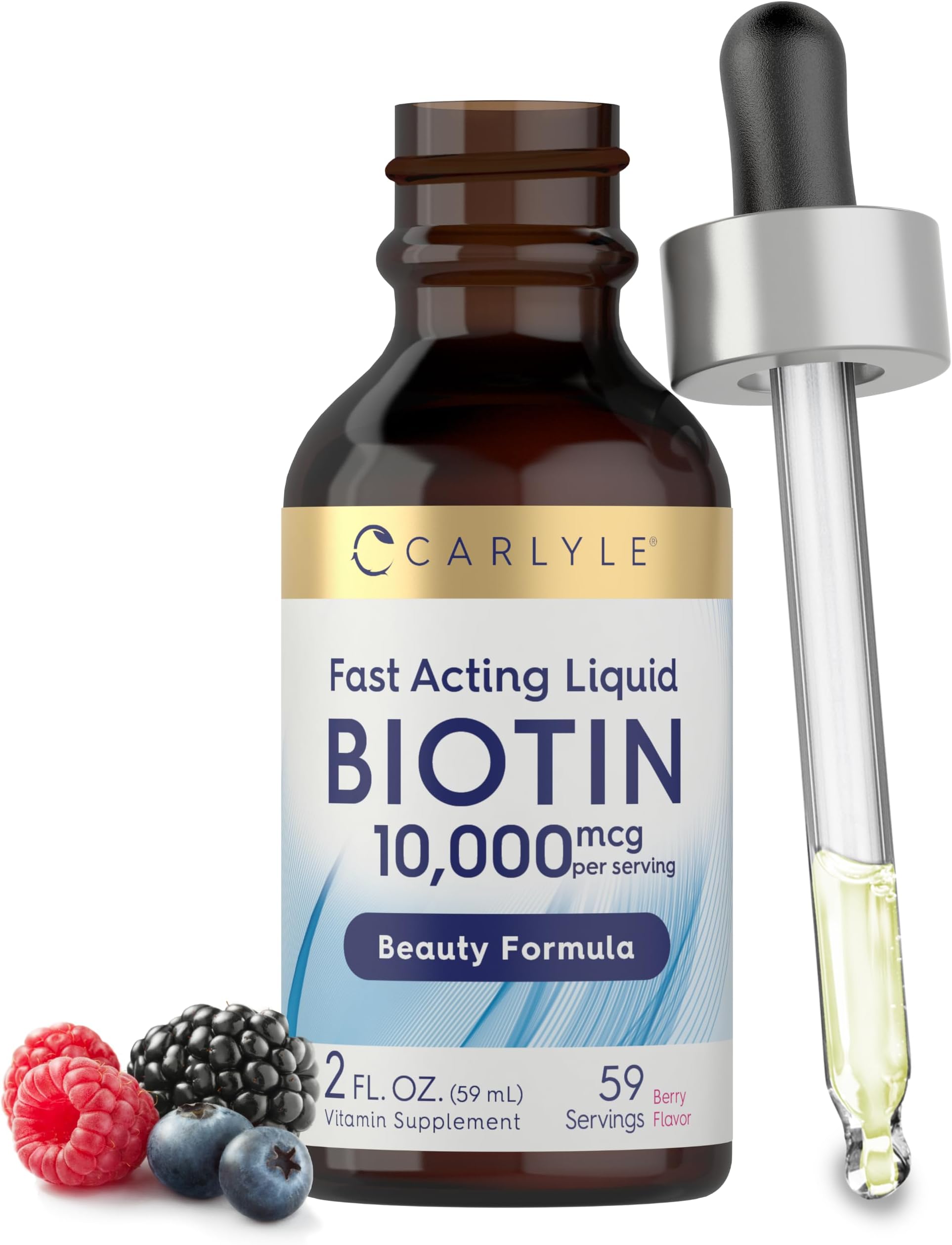 Carlyle Liquid Biotin 10000mcg 60ml Liquid Drops Max Strength for Hair, Strong Nails, Beautiful Skin Vegetarian, Non-GMO, Gluten Free Vitamin