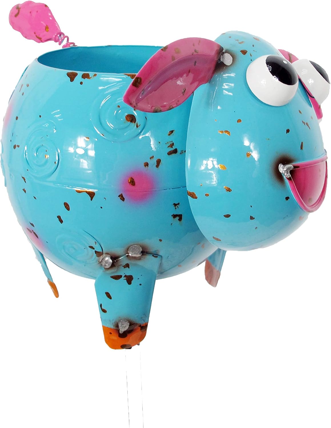 Blue Metal Sheep Flower Pot, Planter Holder -Lawn & Garden DÉCOR, Outdoor Hand Painted & Enameled, Continental Art Center