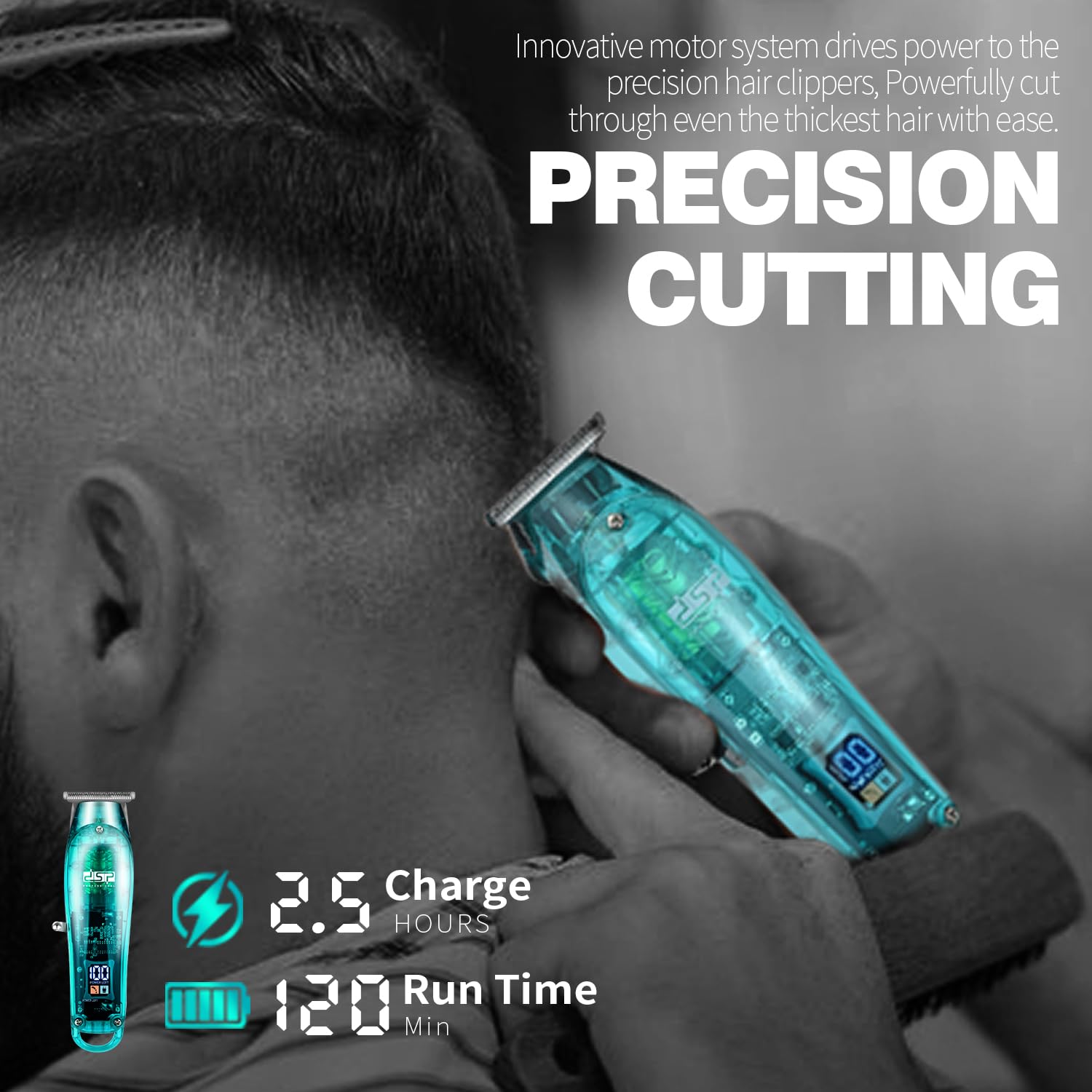 Dsp® coupe - cheveux pour hommes, kit tondeuse ensemble professionnel de coiffeur pour la Coupe des cheveux et de la barbe, tondeuse à barbe à pas zéro avec affichage LED (bleu)