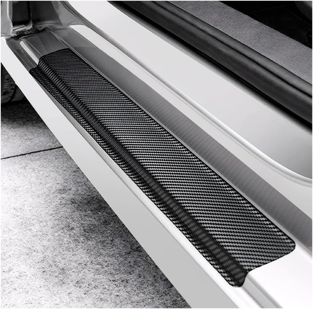 povtii 4 PCS Car Door Sill Protector, Anti-Scratch 3D Carbon Fiber Textured Door Threshold Protection Sticker, Door Entry Edge Guards Cover Strips for Most Vehicle, Car Accessories (Orange)