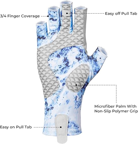 Miniatura 9 de KastKing La Sal Guantes de pesca UPF50+ Guantes de sol Guantes de protección UV Guantes sin dedos para hombres y mujeres para exteriores, kayak,