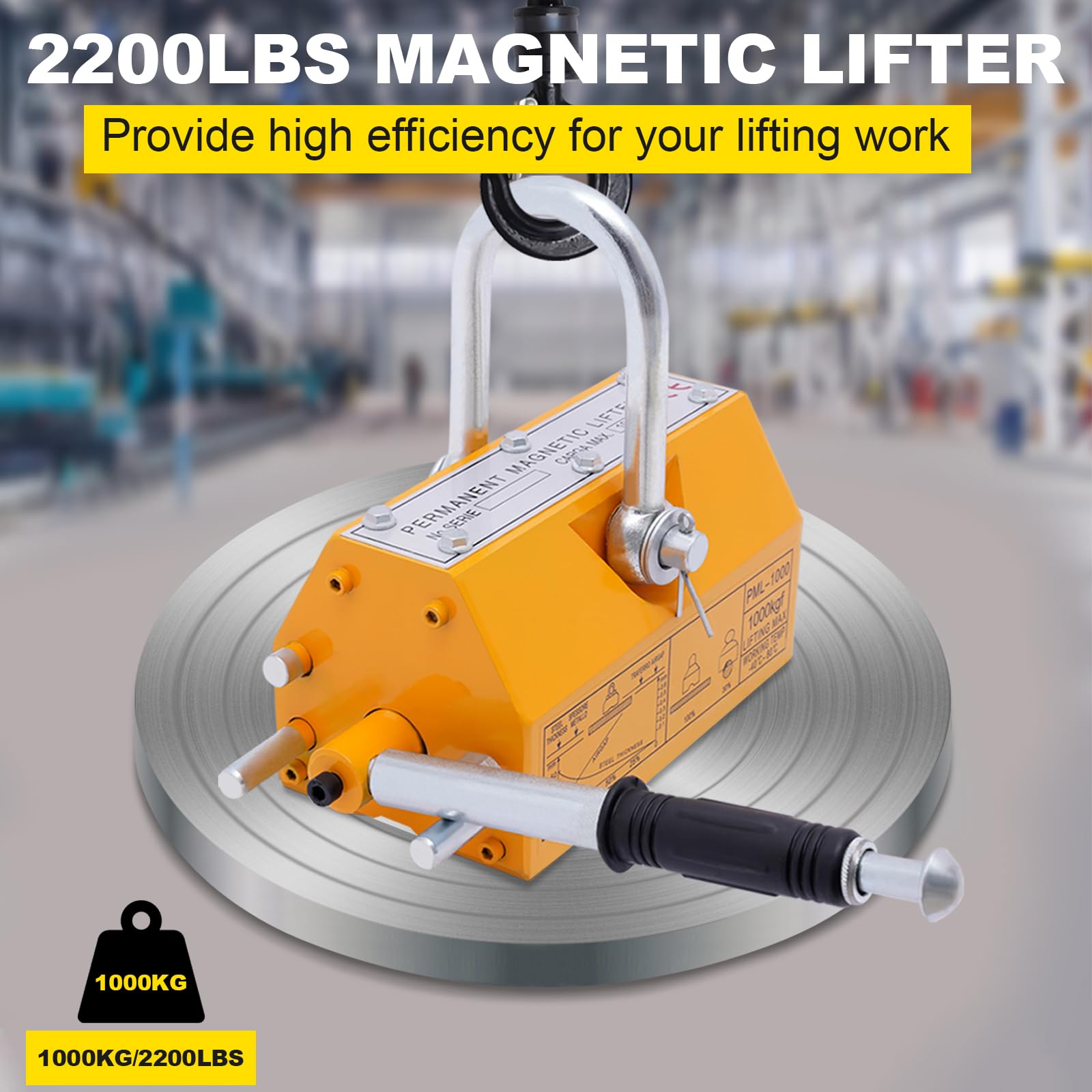 COFECO Lifting Magnet with Release, 2200 Lbs Lifting Capacity Steel Magnetic Lifter, Permanent Lift Magnets, Heavy Duty Magnet for Hoist, Shop Crane, Block, Board