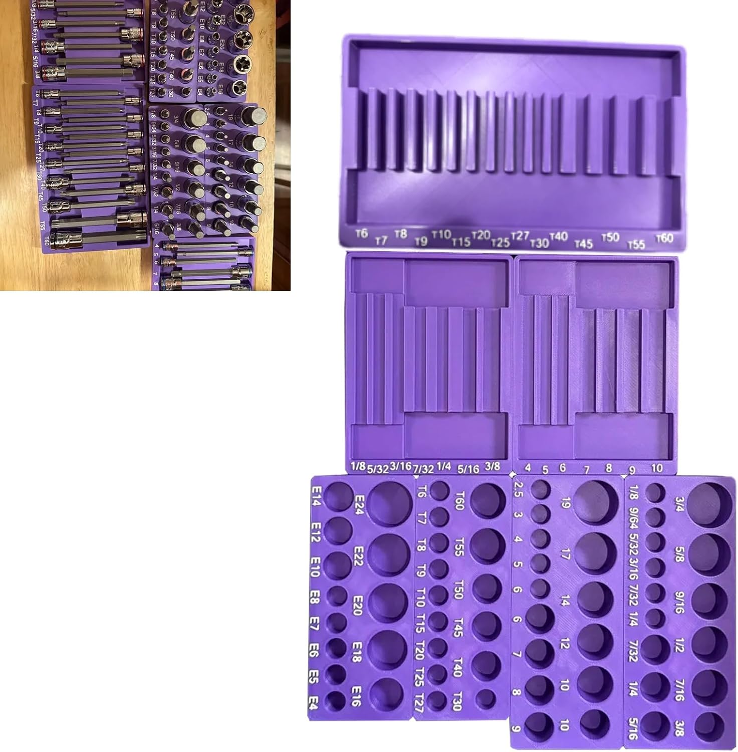 Magnet Socket Organizer Compatible with Harbor Freight Quinn Master Bit Socket Set 87pc #70347 | Magnetic Tool Tray Holder for Garage and Workbench | Only Includ Tray (Purple)