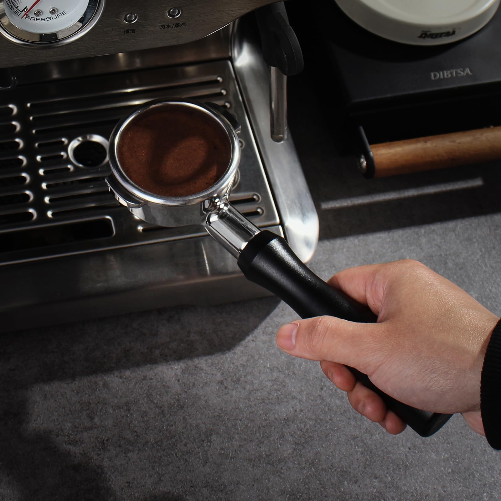 Bodenloser Siebträger 58mm,FüR Kompatibel mit E61-Brühgruppe, Flair 58, ECM, Rocket, Sanremo, Synesso, Slayer Ersatzteile für Espressomaschinen,Griff Aus Eloxiertem Aluminium