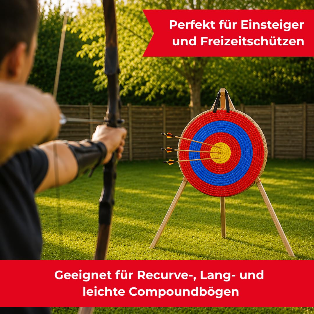 Stronghold Strohzielscheibe - 50x50x5cm + Ständer | Ständer im Set Zielscheibe Bogenschießen für Kinder und Erwachsene Bogensport Schießscheibe für Pfeil und Bogen