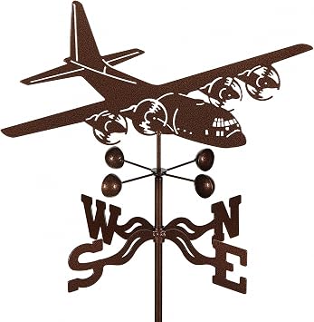 EZ Vane Steel C-130 Airplane Weathervane with Wind Cups Deck Mount
