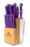 Ginsu Kiso 14-Piece Purple Knife Set with Natural Block - Dishwasher Safe and Always Sharp