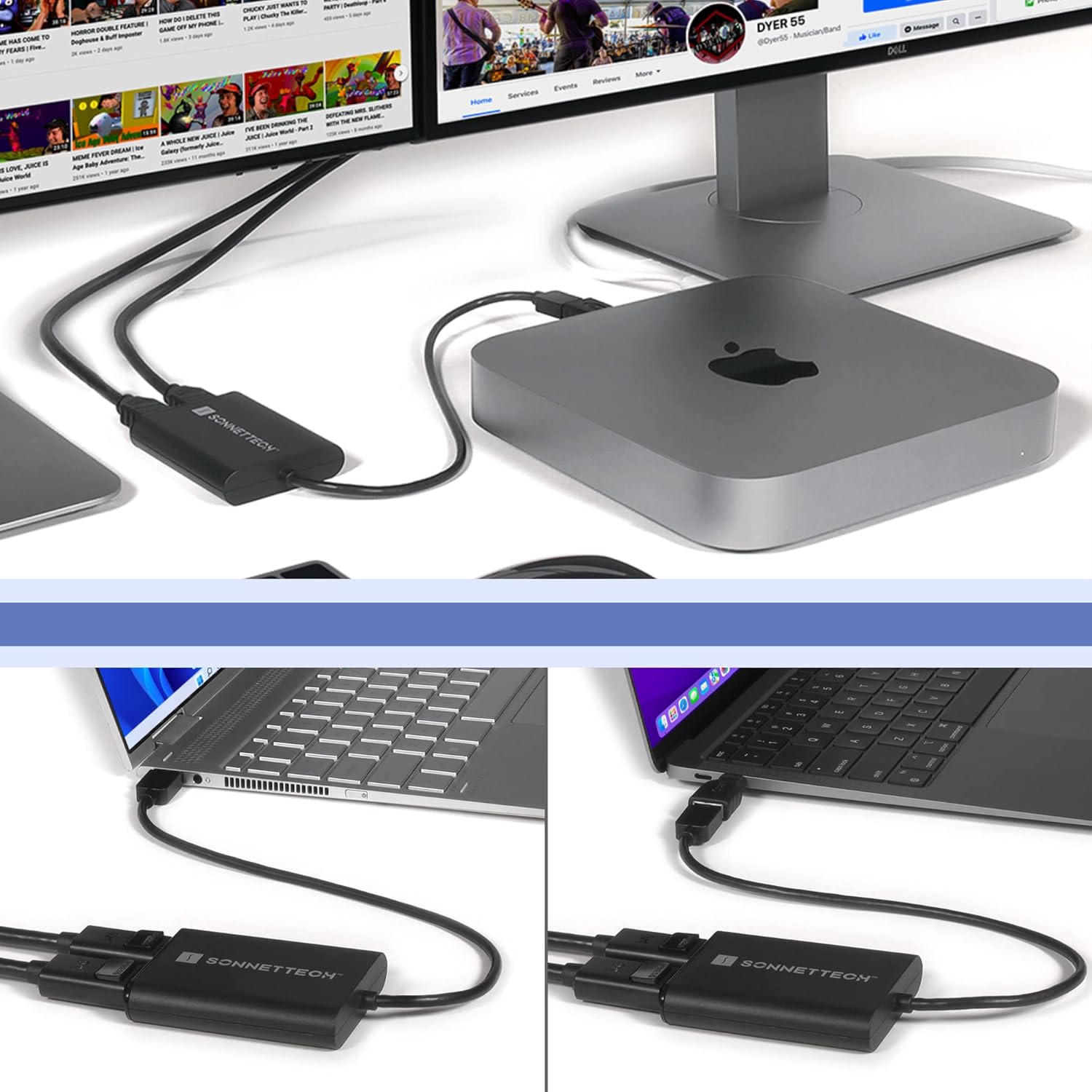 Sonnet DisplayLink Dual 4K 60Hz DisplayPort Adapter - USB 3.0 & Thunderbolt - Mac & PC