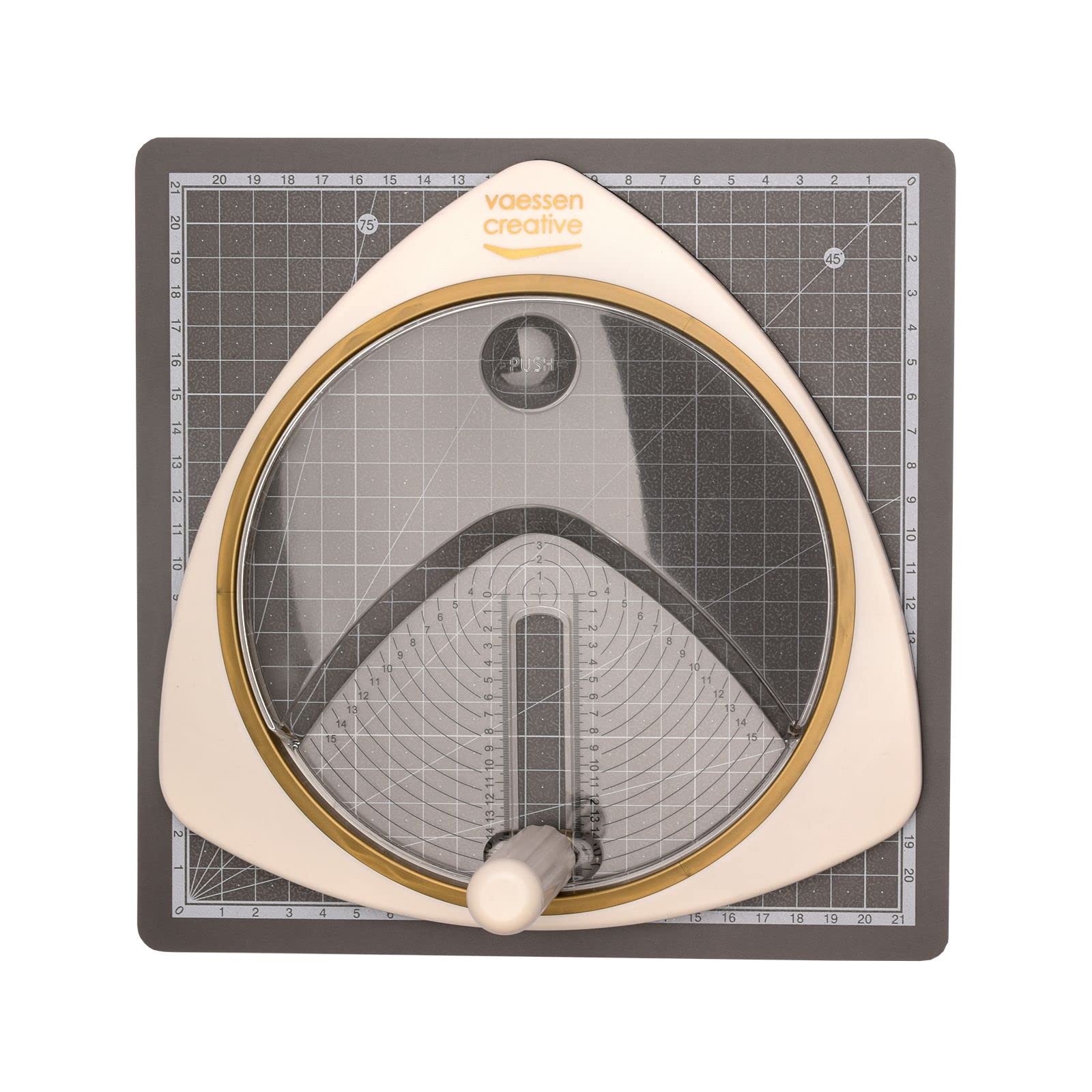 Vaessen Creative Self-Adhesive Cutting Mat – Ø 1 to Ø 6 inches and 3 Spare Blades – Card Crafting Circles – Ivory Paper Cutter