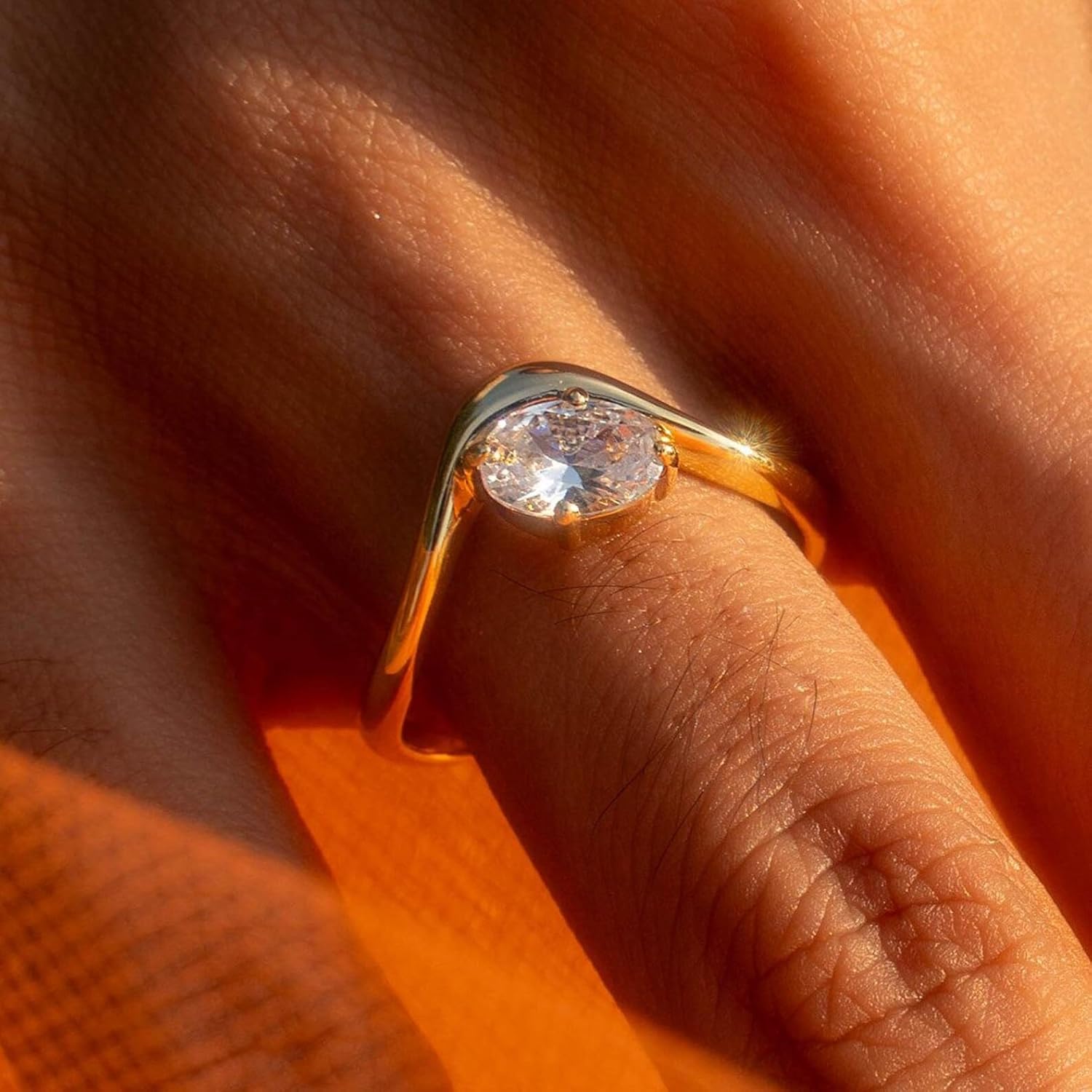 Moissanite Engagement Ring for Women 14k Solid Gold East West Floating Oval Cut Promise Ring Unique Sideways Wedding Jewelry Gift for Her