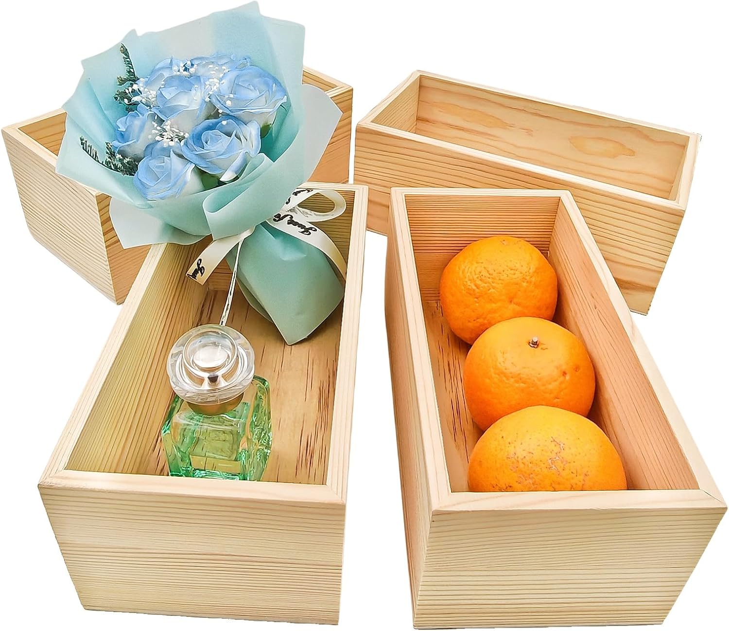 Anktily 4 Pack Unfinished Wooden Craft Storage Organiser Boxes, 8 x 4 x 3 inch Rectangle Wood Box, Rustic Natural Wood Container Box for Home Venue Decor