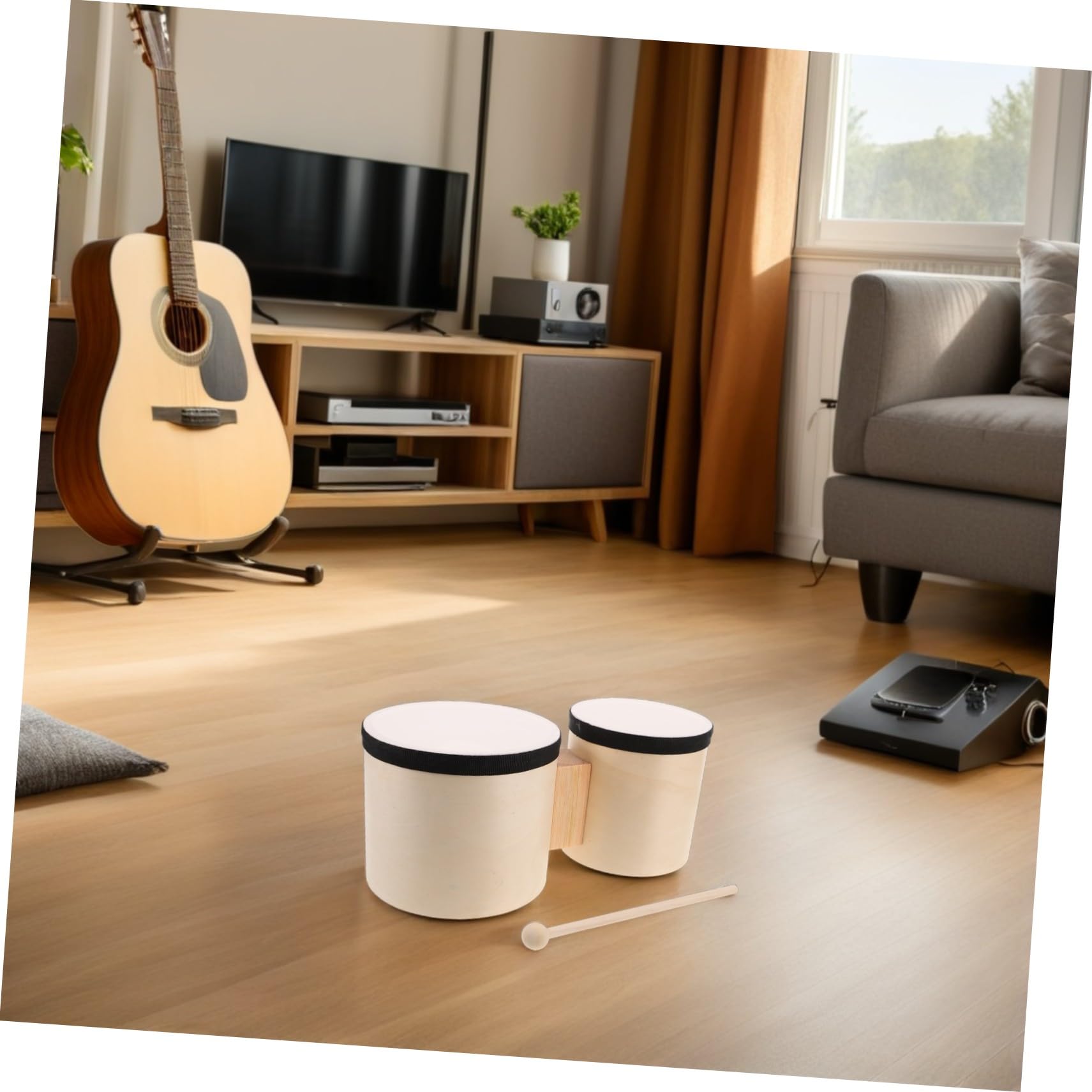 BESPORTBLE Bongos Legno con Bacchette e Tamburelli Mano Strumenti Percussioni Leggeri Portatili per Principianti Apprendimento Musicale Outdoor