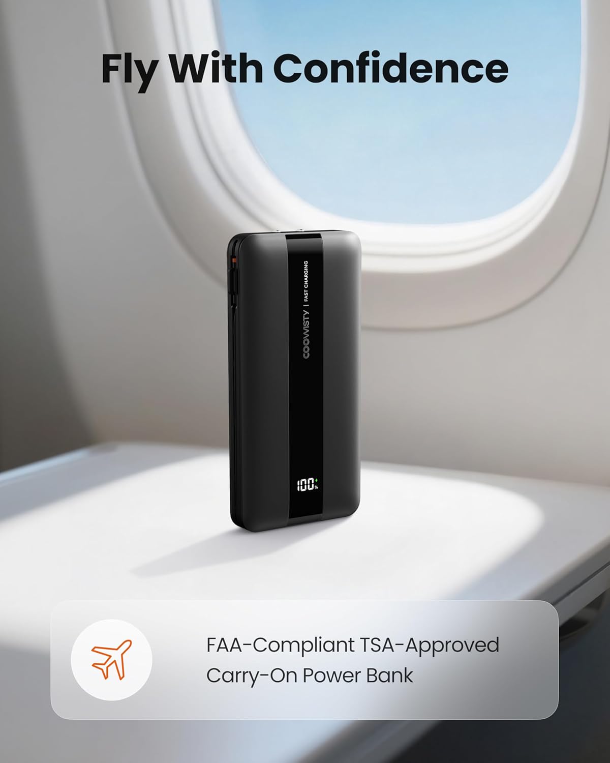 Portable Charger with Wall Plug, Fast Charging Power Bank Built-in Cables, Slim 10500mAh 22.5W 4 Outputs 3 Inputs LED Display External Battery Pack Compatible with iPhone/Android (Black) - Image 7