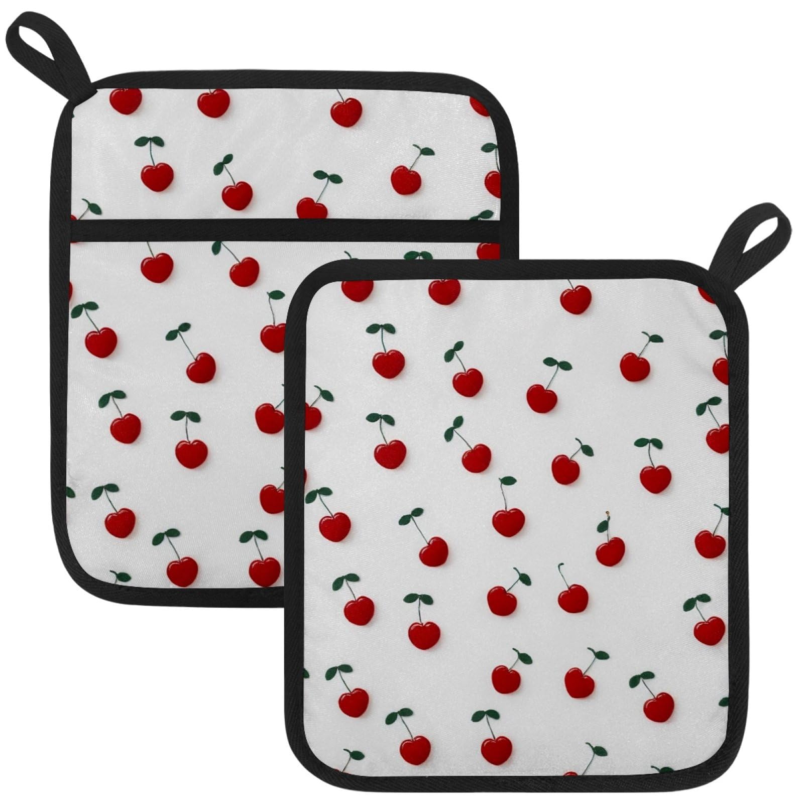 VAPOKF Cherry Pot Holder, Heat Resistant Oven Cloths, Potholders & Oven Gloves, for Kitchen Cooking & Baking, Thick & Safe, Protection of Hands From Hot Utensils