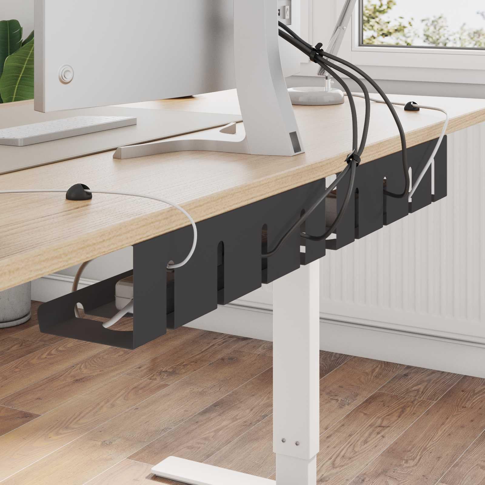 2er Set Kabelmanagement Unter Tisch, Kabelkanal für Schreibtisch aus pulverbeschichtetem Stahl, Schwarz, 43x12x10cm Kabelsortierer