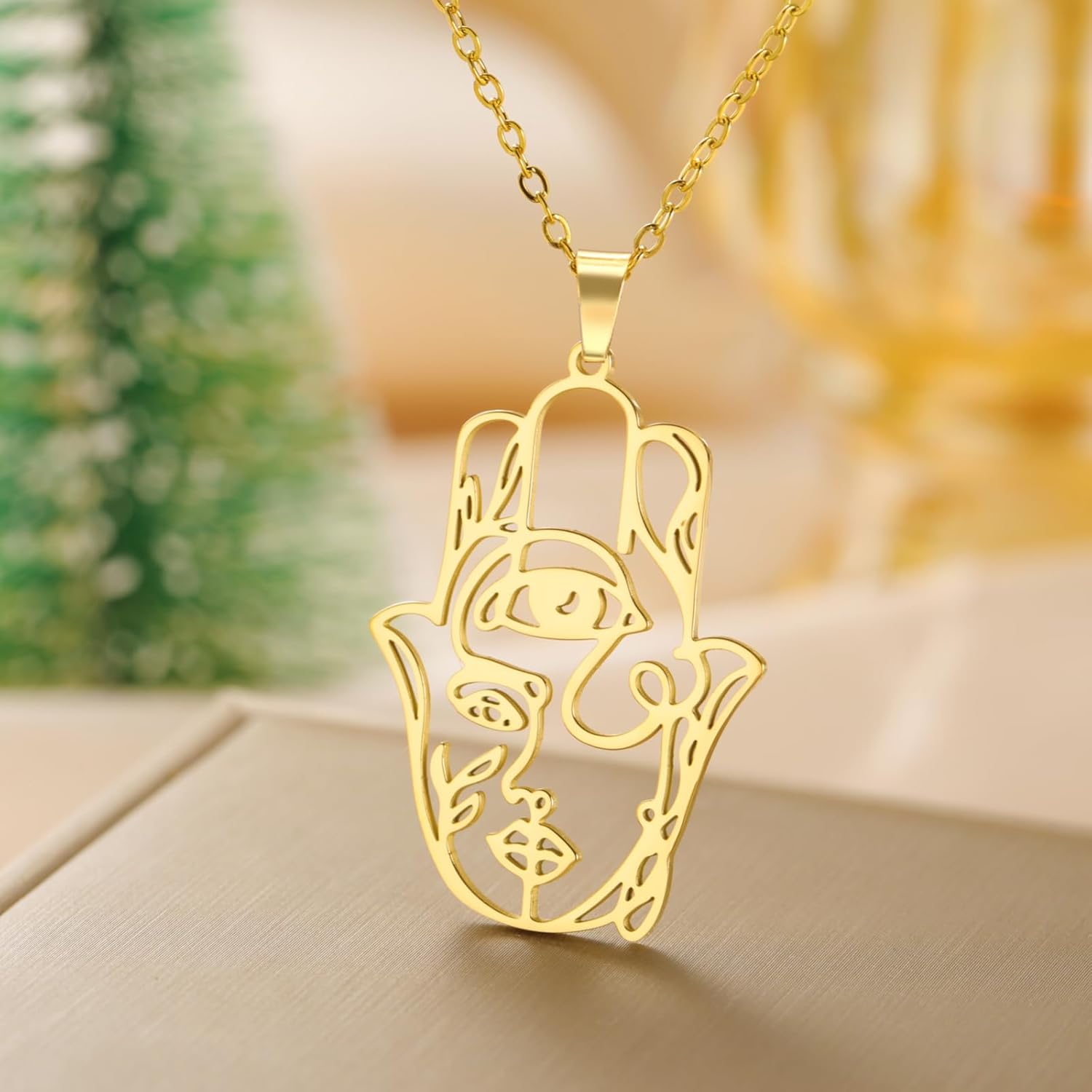 Hamsa Hand of Fatima Evil Eye Necklace for Women Abstract Face Pendants Jewish Female Protection Amulet Symbol Jewelry Women Men - Image 7