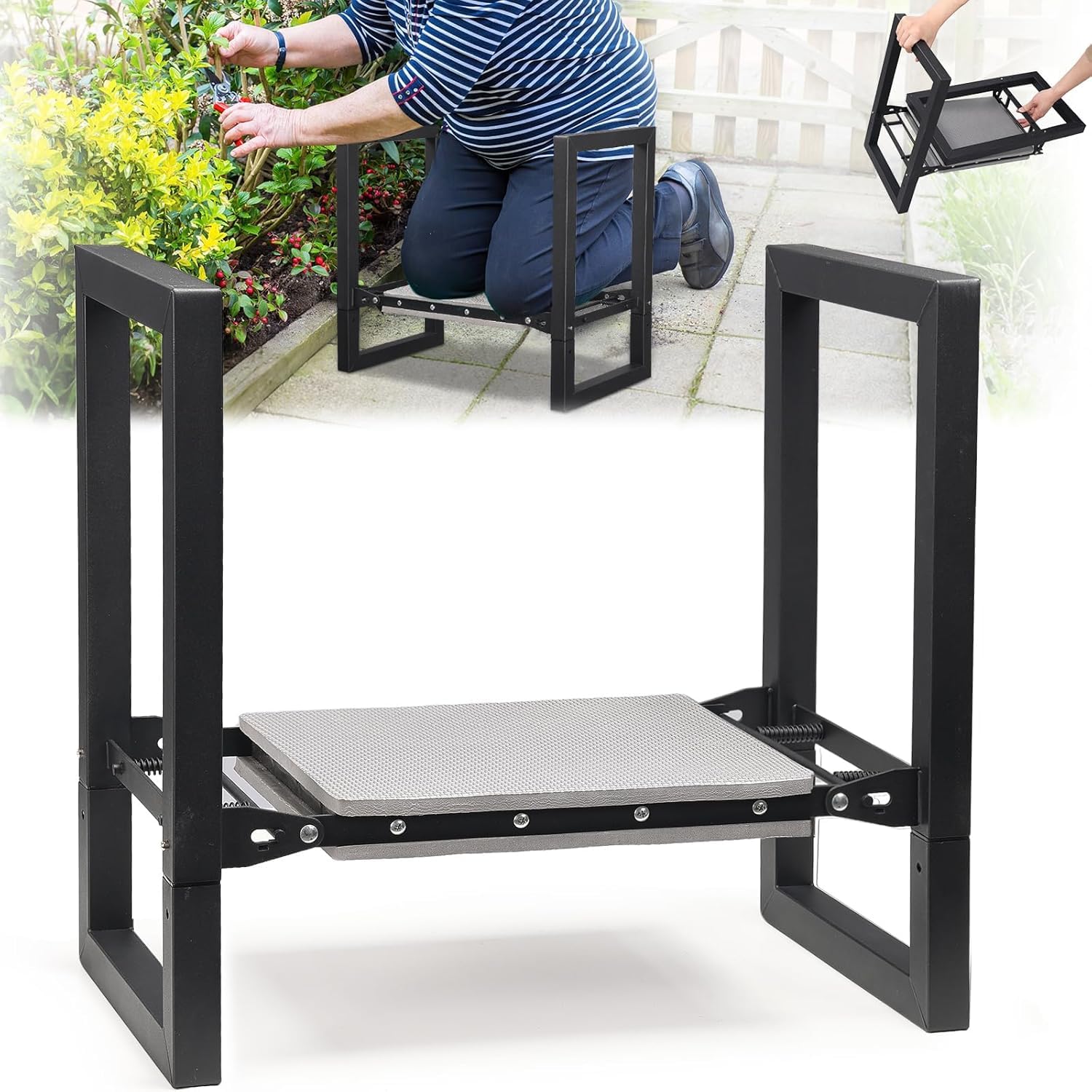 Repose-genoux et siège de jardin, tabouret de jardin pliable robuste avec poignées, appareil à genoux stable, banc de chaise, outils de jardinage, cadeaux pour jardiniers en plein air
