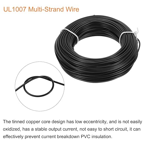 Miniatura 4 de MECCANIXITY Cable de conexión de PVC trenzado de 22 AWG, cobre estañado UL1007, 98.4 ft100 pies, negro para conexión interna