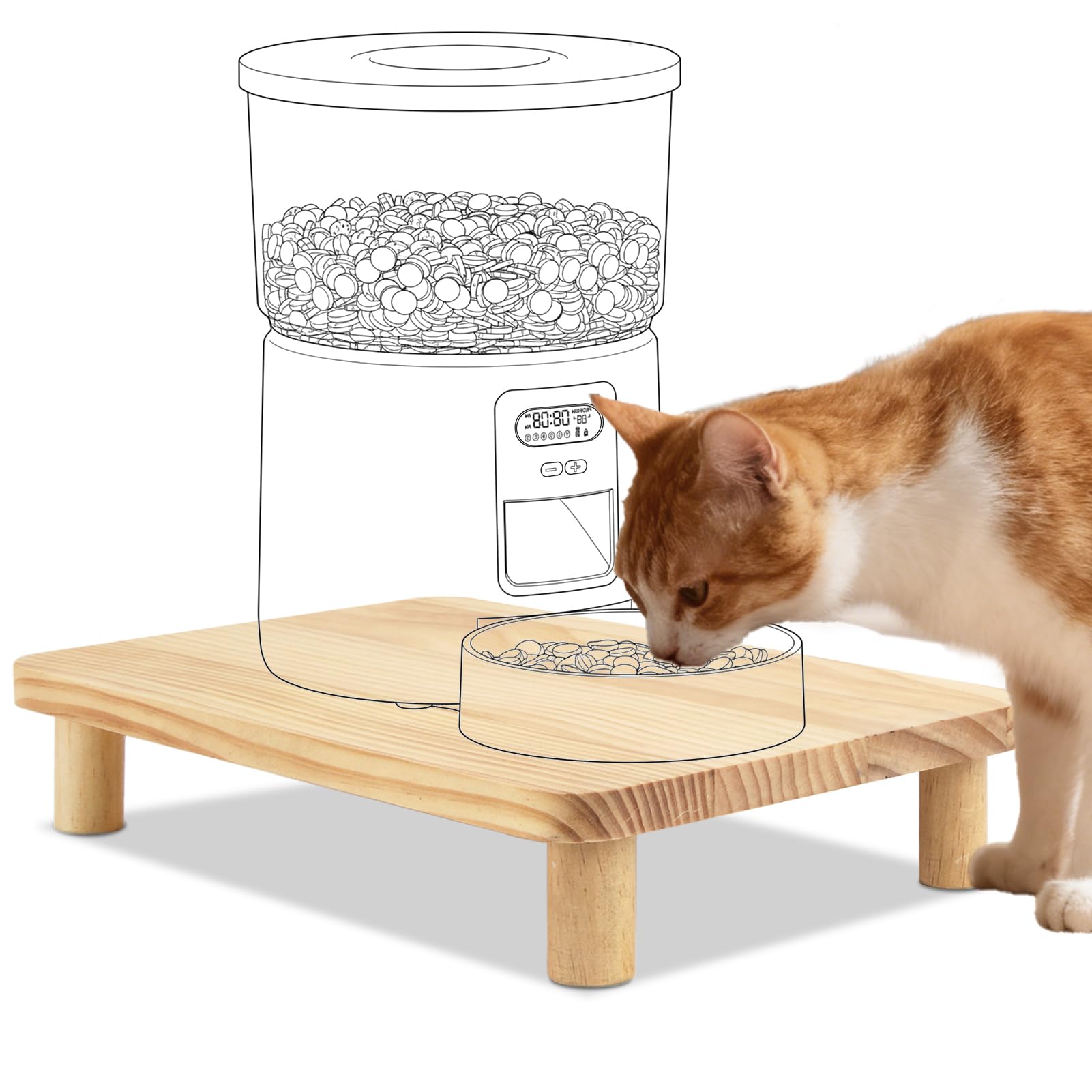SZEE Erhöhter Stand für Futterautomat Katze, Cat Feeder Automatic Elevated Stand, 34,3×20×6,1CM