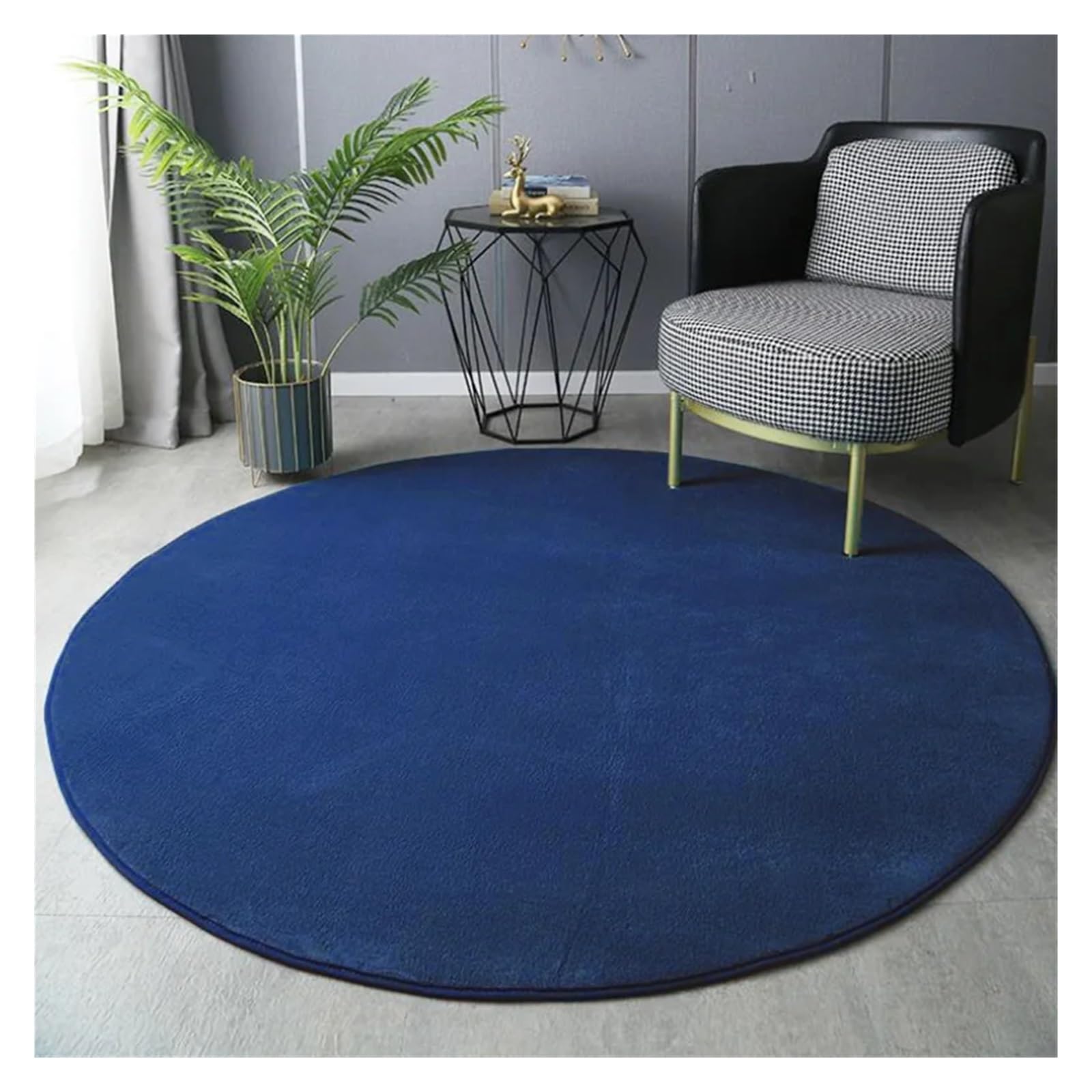 Tapis rond en velours de corail bleu nuit de 200 cm pour salon et table basse