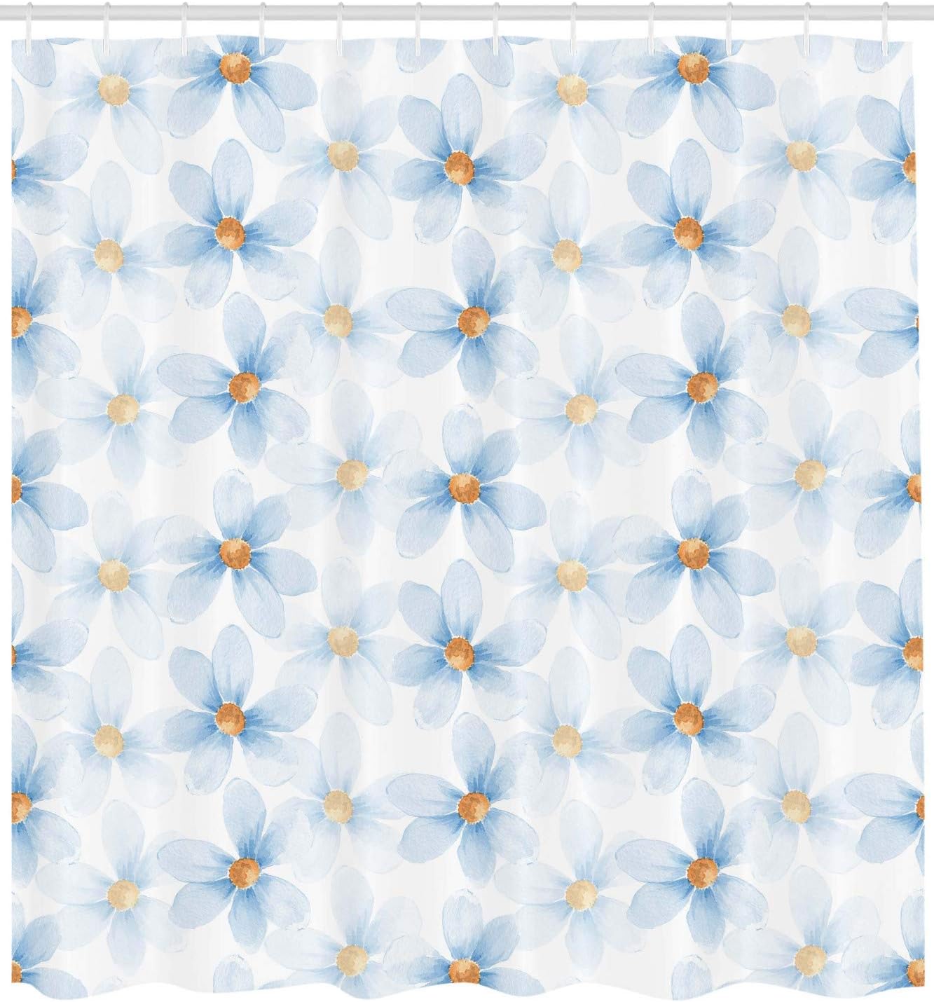 Ambesonne Watercolor Flower Shower Curtain, A Pastel Floral Pattern Print with Chamomiles and Daisies Inspired by Nature Art, Fabric Bathroom Decor Set with Hooks, 69" W x 70" L, Blue Yellow White